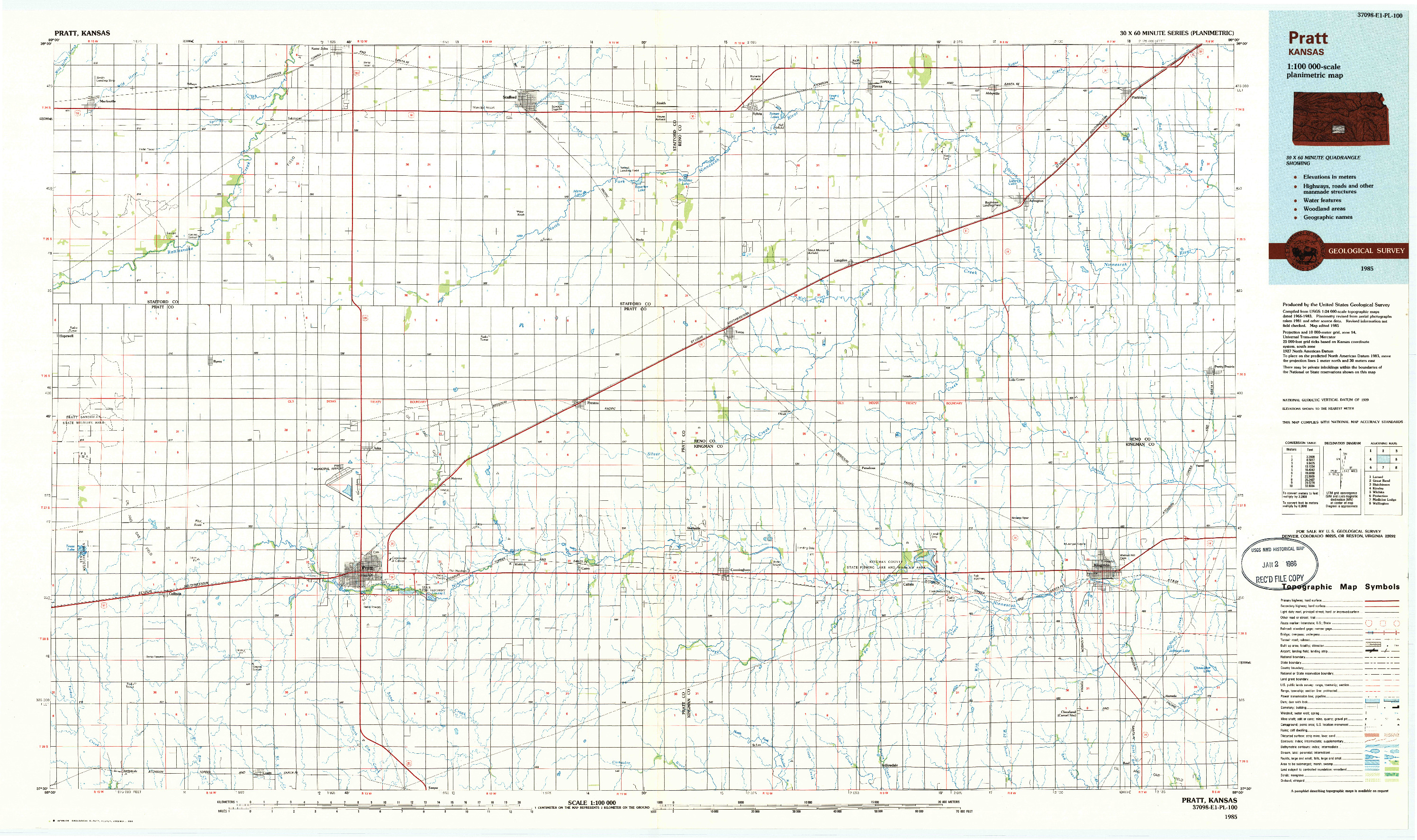 USGS 1:100000-SCALE QUADRANGLE FOR PRATT, KS 1985