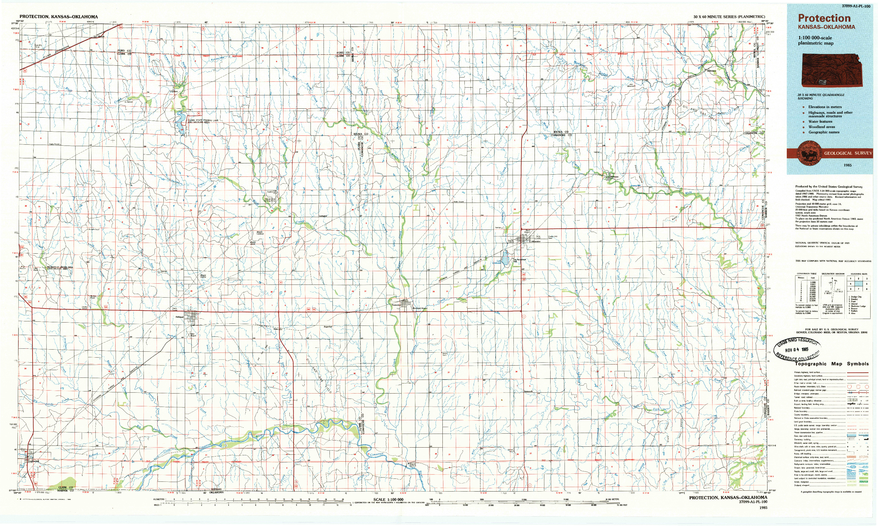 USGS 1:100000-SCALE QUADRANGLE FOR PROTECTION, KS 1985