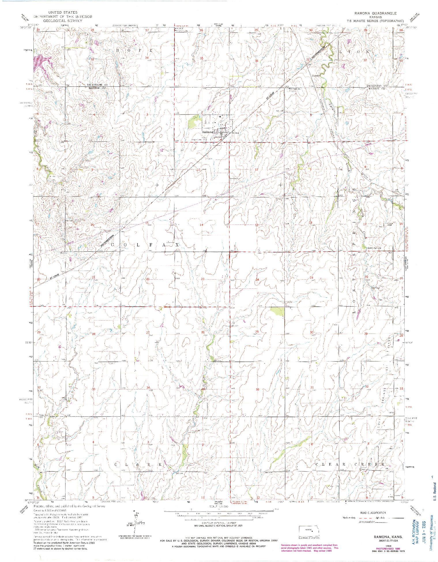 USGS 1:24000-SCALE QUADRANGLE FOR RAMONA, KS 1964