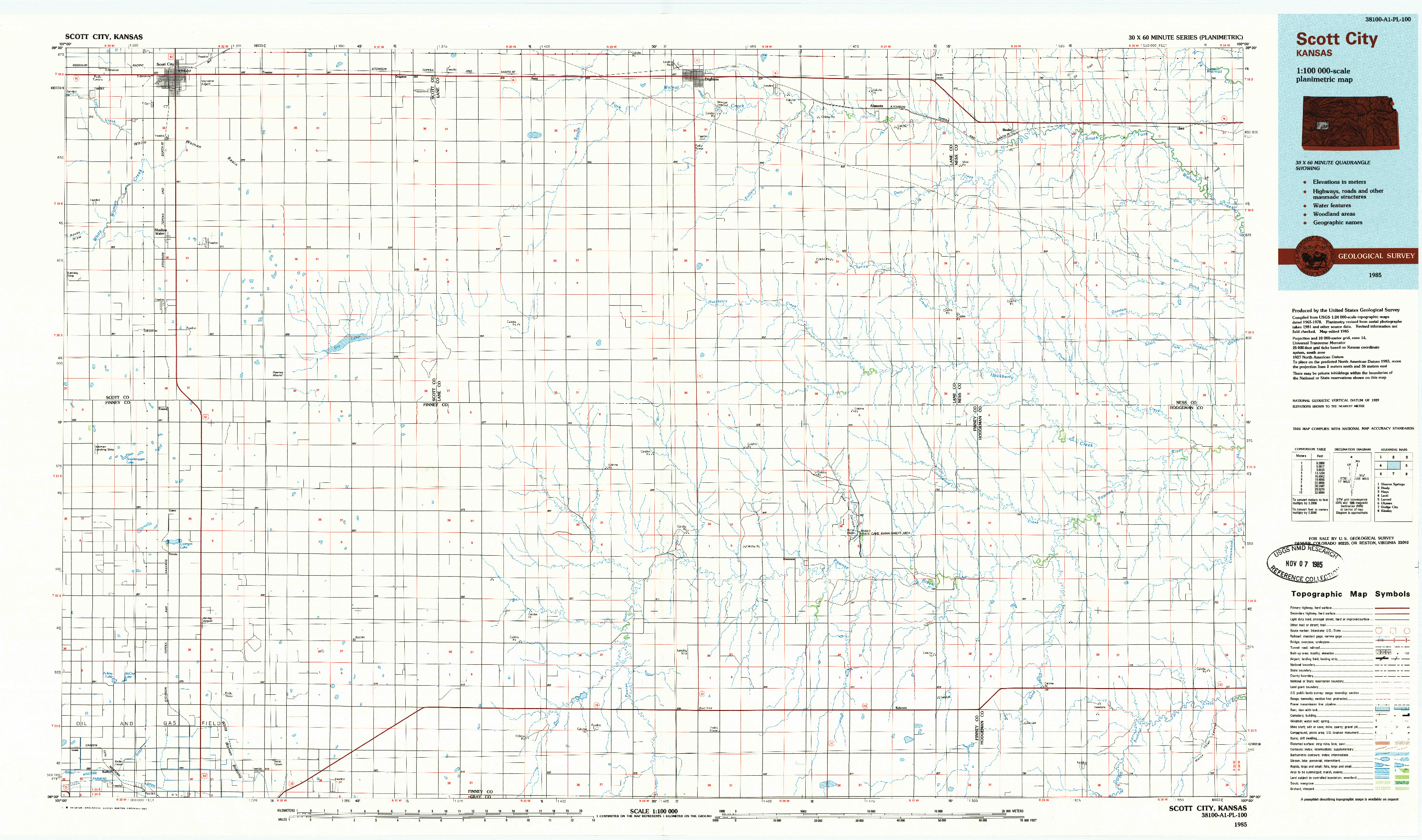 USGS 1:100000-SCALE QUADRANGLE FOR SCOTT CITY, KS 1985