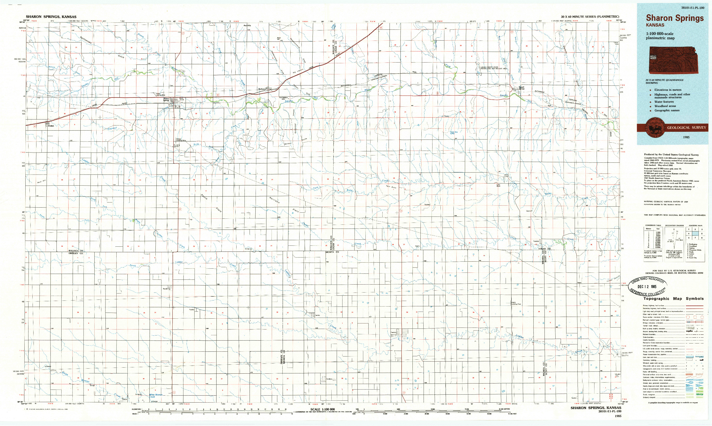 USGS 1:100000-SCALE QUADRANGLE FOR SHARON SPRINGS, KS 1985