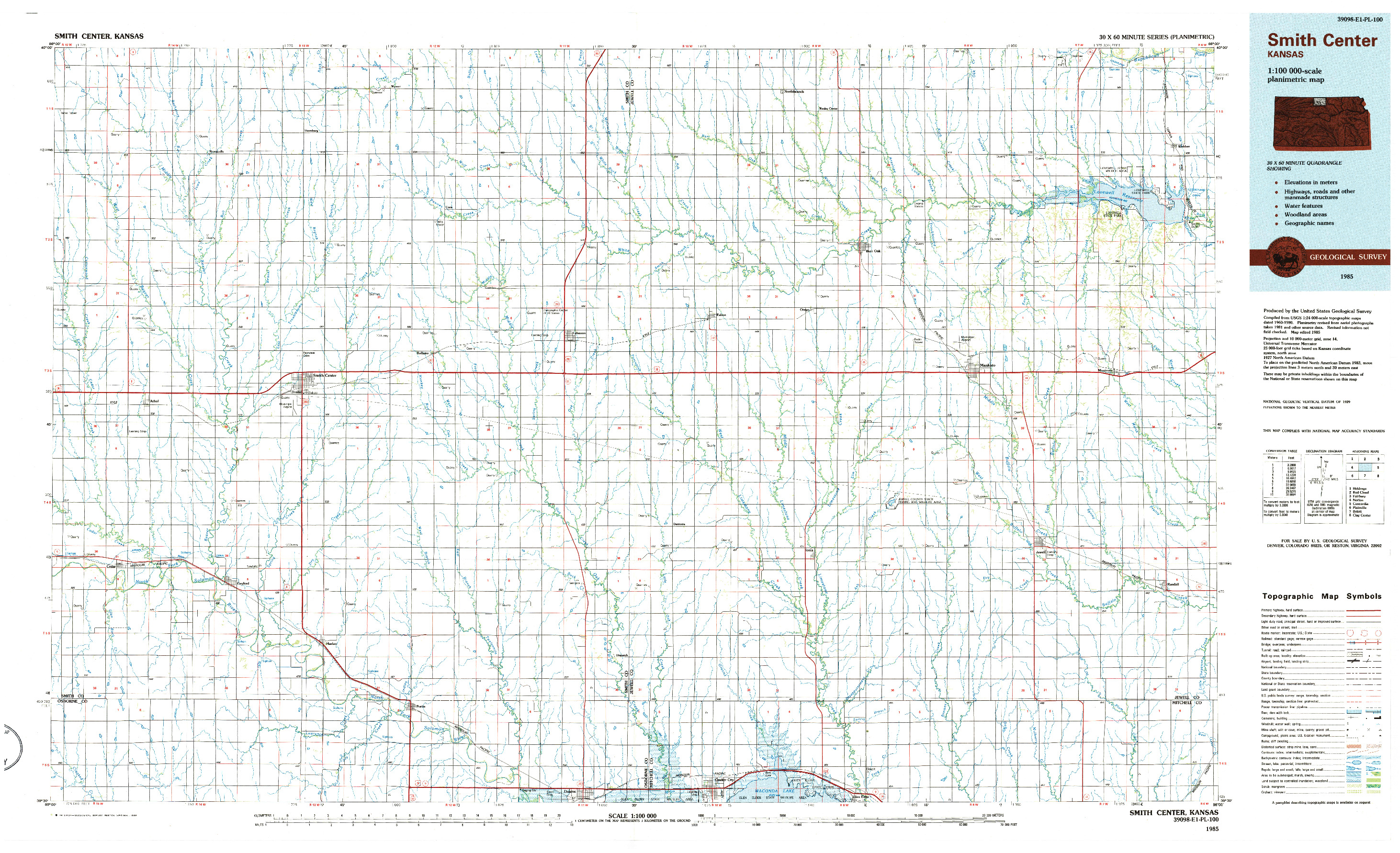 USGS 1:100000-SCALE QUADRANGLE FOR SMITH CENTER, KS 1985