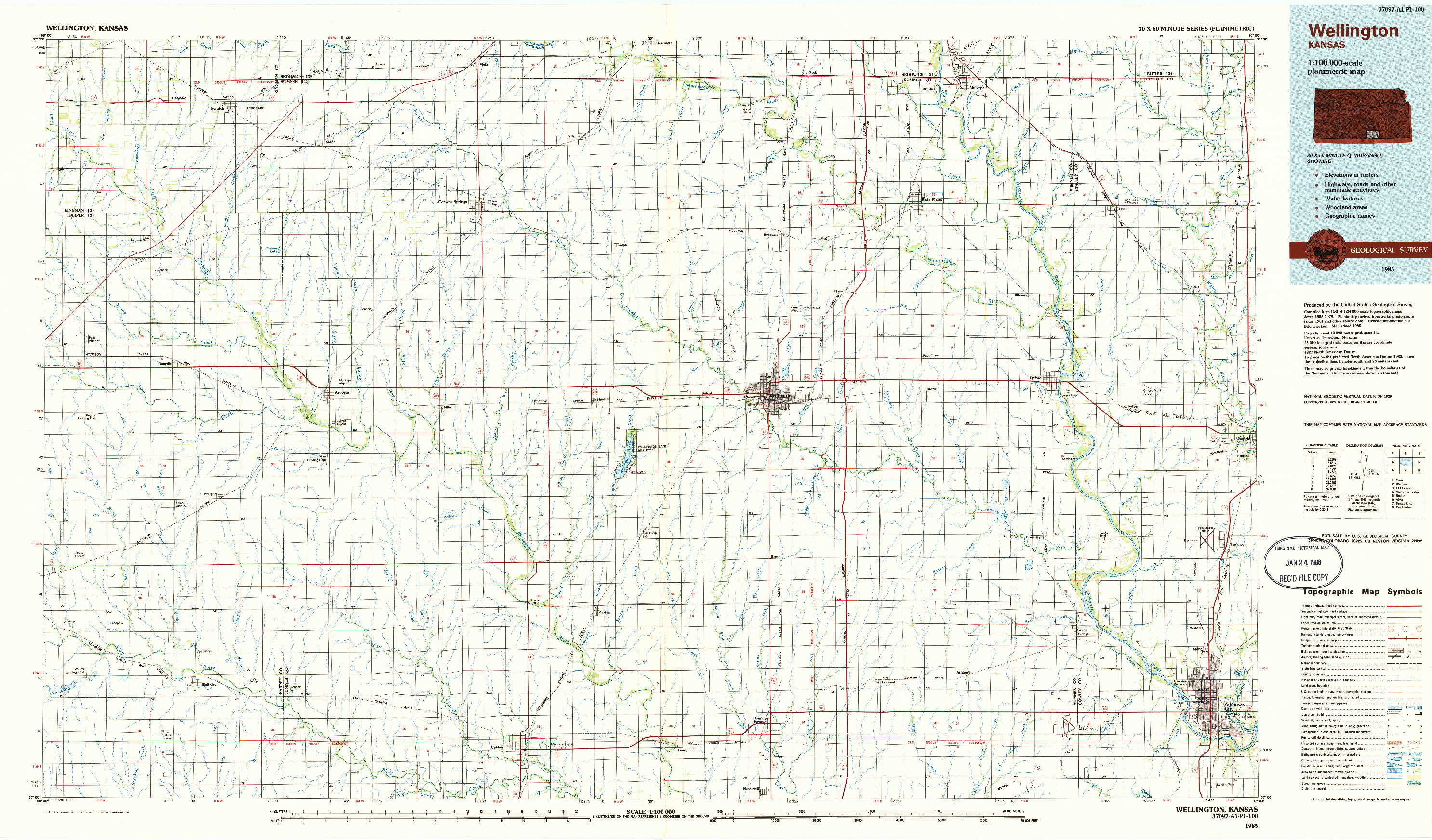 USGS 1:100000-SCALE QUADRANGLE FOR WELLINGTON, KS 1985