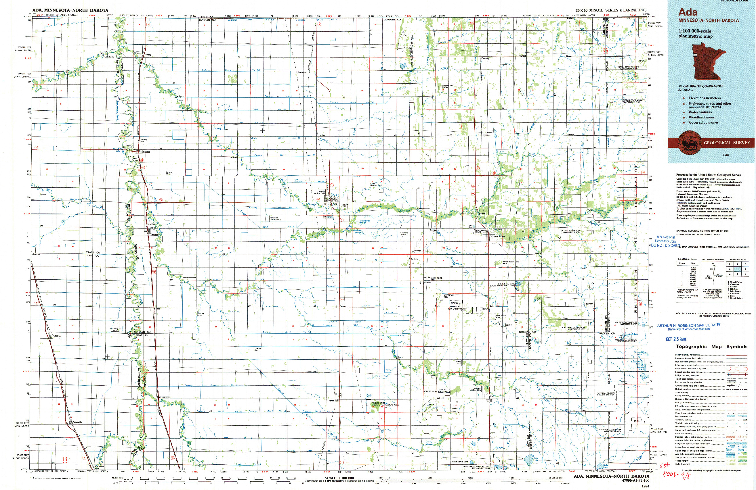USGS 1:100000-SCALE QUADRANGLE FOR ADA, MN 1984