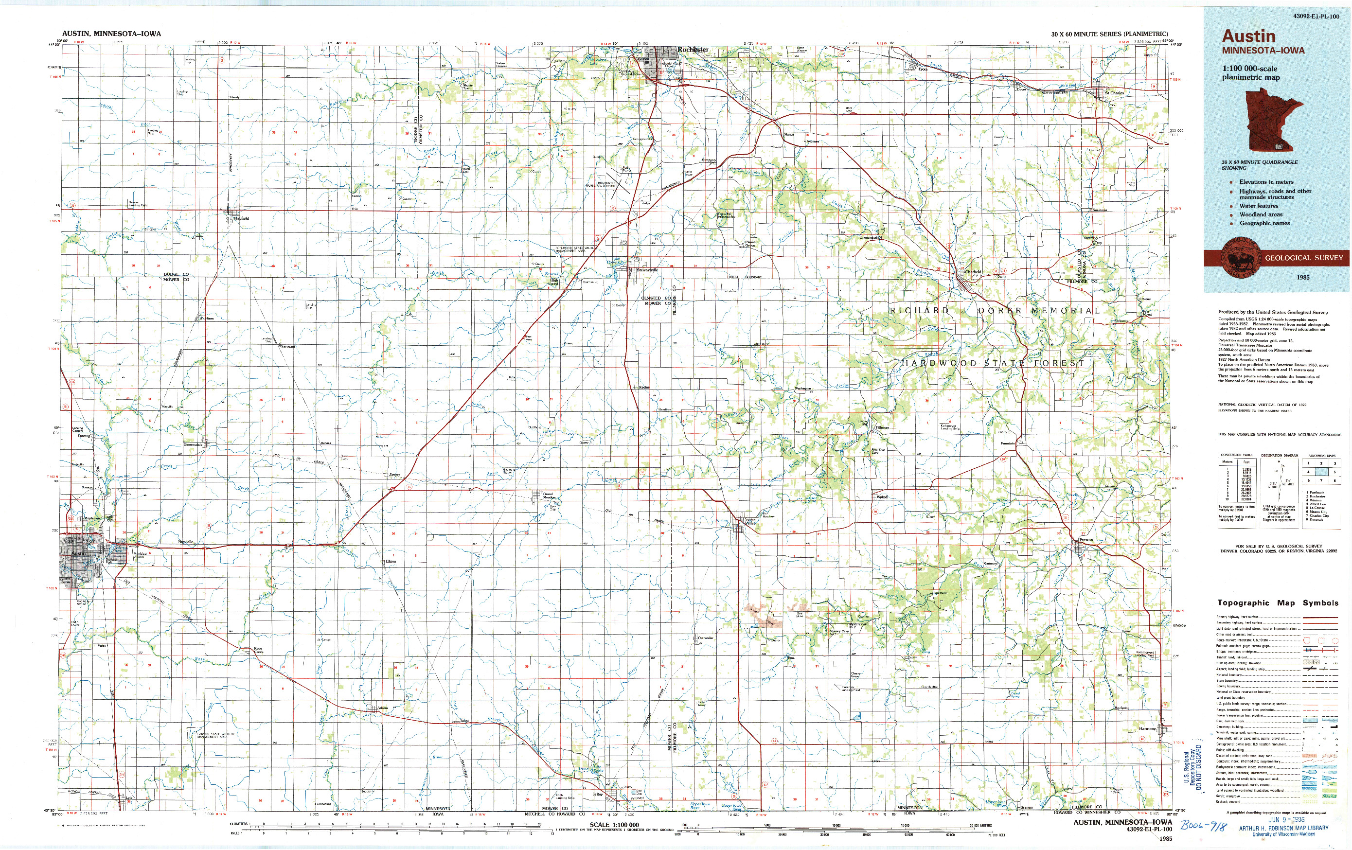 USGS 1:100000-SCALE QUADRANGLE FOR AUSTIN, MN 1985