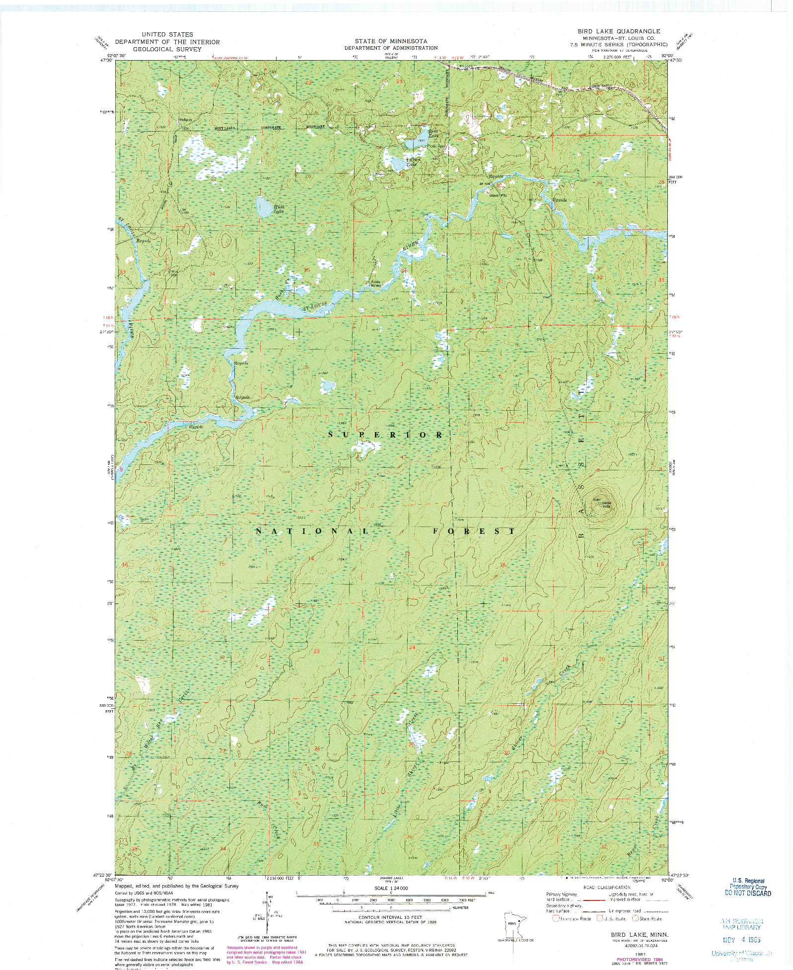 USGS 1:24000-SCALE QUADRANGLE FOR BIRD LAKE, MN 1981
