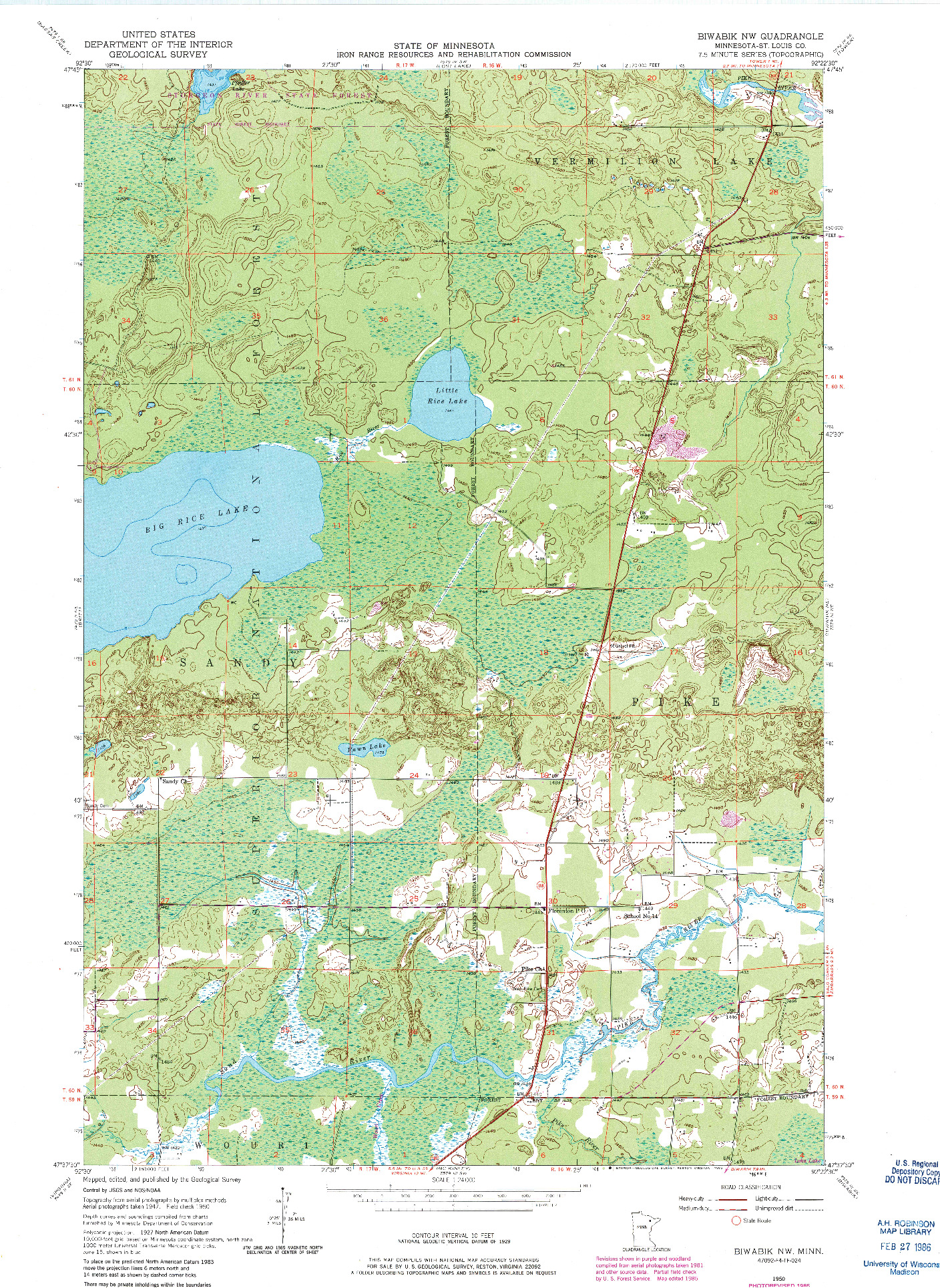 USGS 1:24000-SCALE QUADRANGLE FOR BIWABIK NW, MN 1950