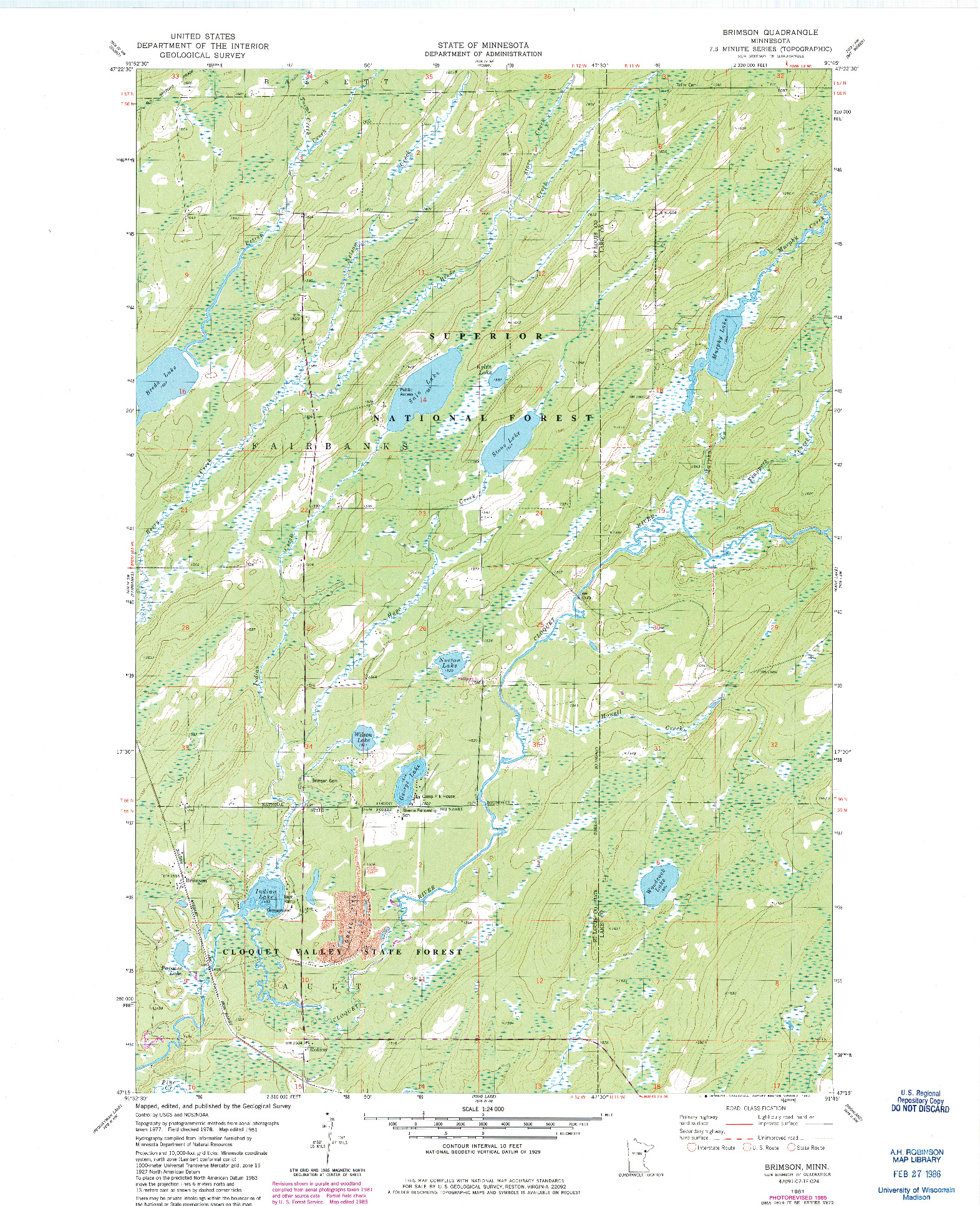 USGS 1:24000-SCALE QUADRANGLE FOR BRIMSON, MN 1981