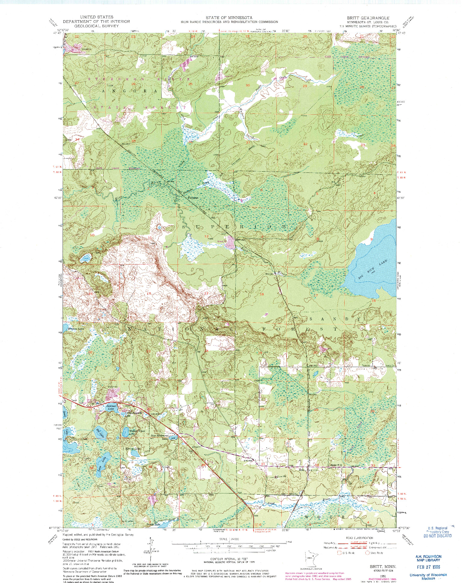 USGS 1:24000-SCALE QUADRANGLE FOR BRITT, MN 1951