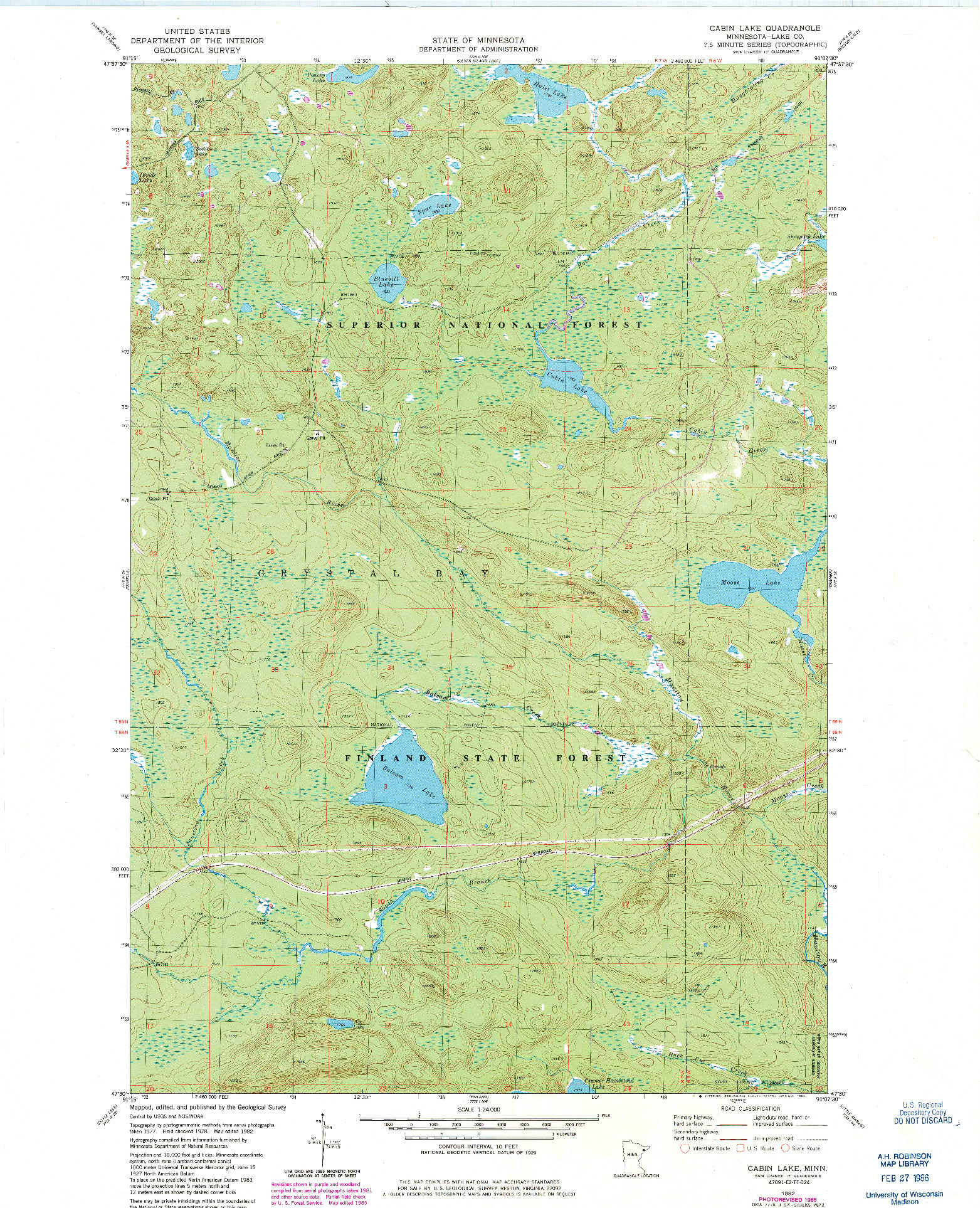 USGS 1:24000-SCALE QUADRANGLE FOR CABIN LAKE, MN 1982