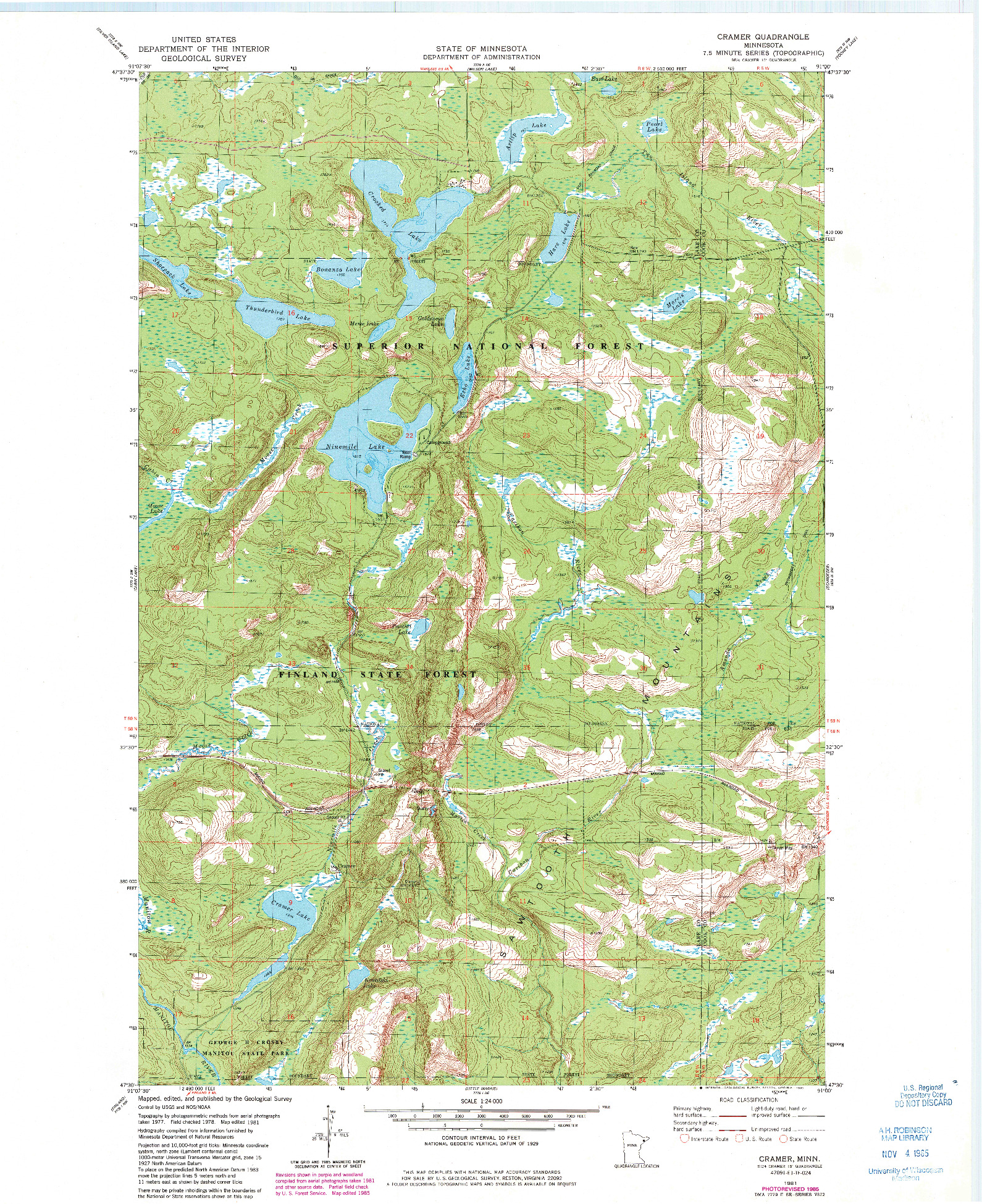 USGS 1:24000-SCALE QUADRANGLE FOR CRAMER, MN 1981