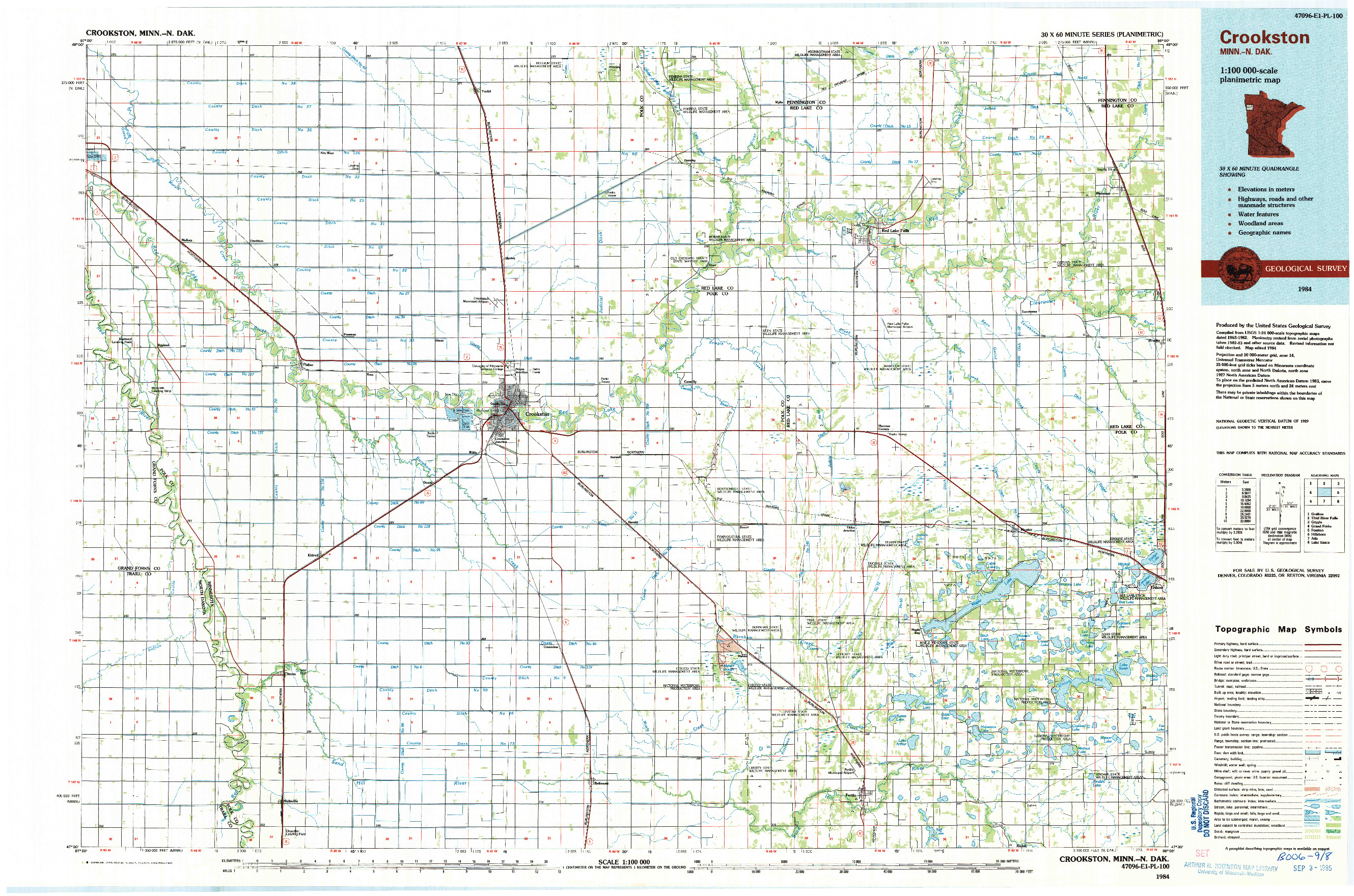 USGS 1:100000-SCALE QUADRANGLE FOR CROOKSTON, MN 1984