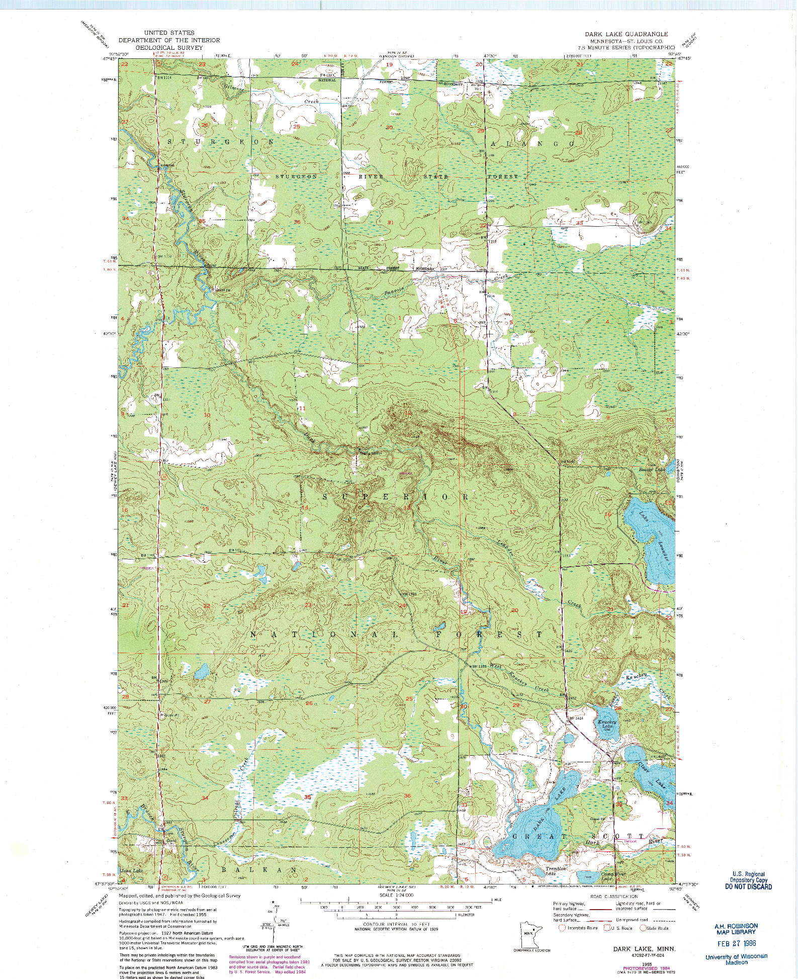 USGS 1:24000-SCALE QUADRANGLE FOR DARK LAKE, MN 1955