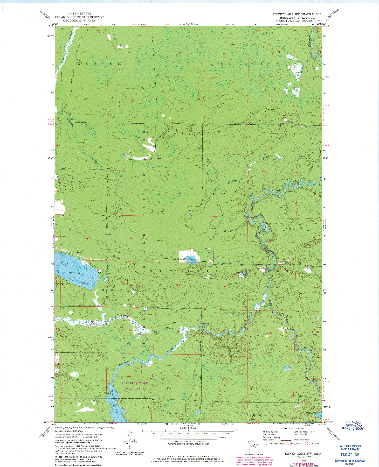 USGS 1:24000-SCALE QUADRANGLE FOR DEWEY LAKE NW, MN 1955