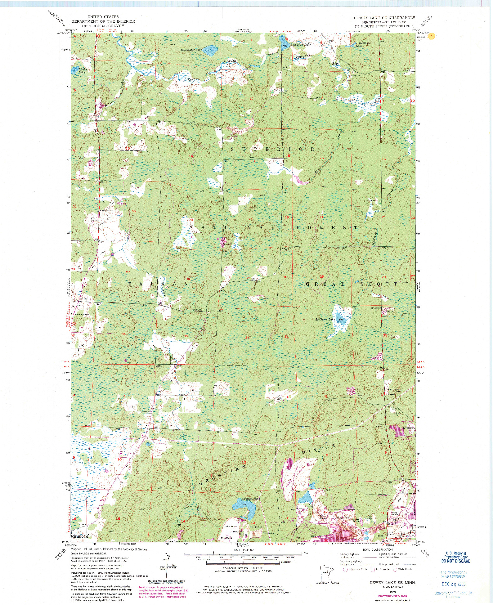 USGS 1:24000-SCALE QUADRANGLE FOR DEWEY LAKE SE, MN 1955