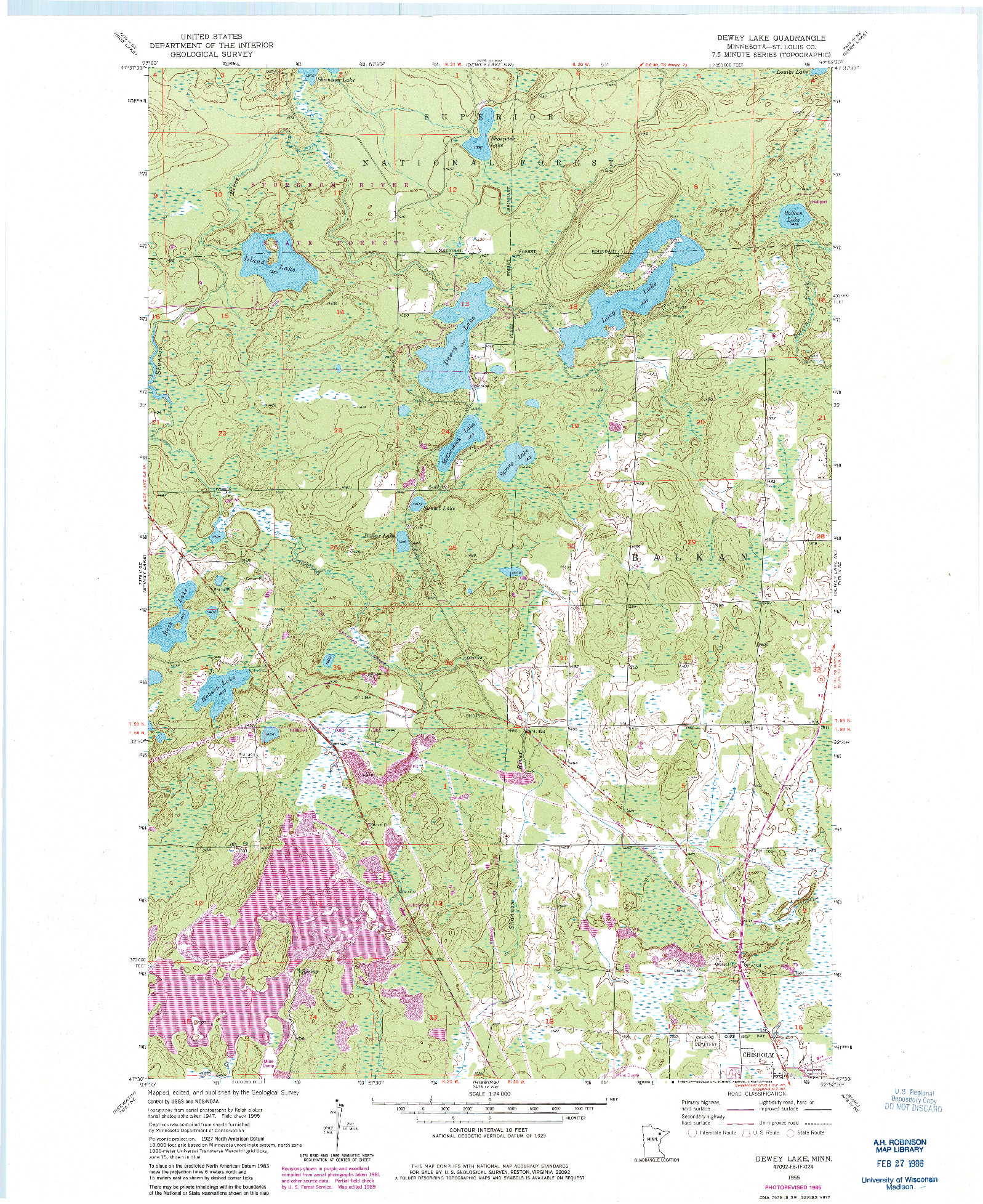USGS 1:24000-SCALE QUADRANGLE FOR DEWEY LAKE, MN 1955