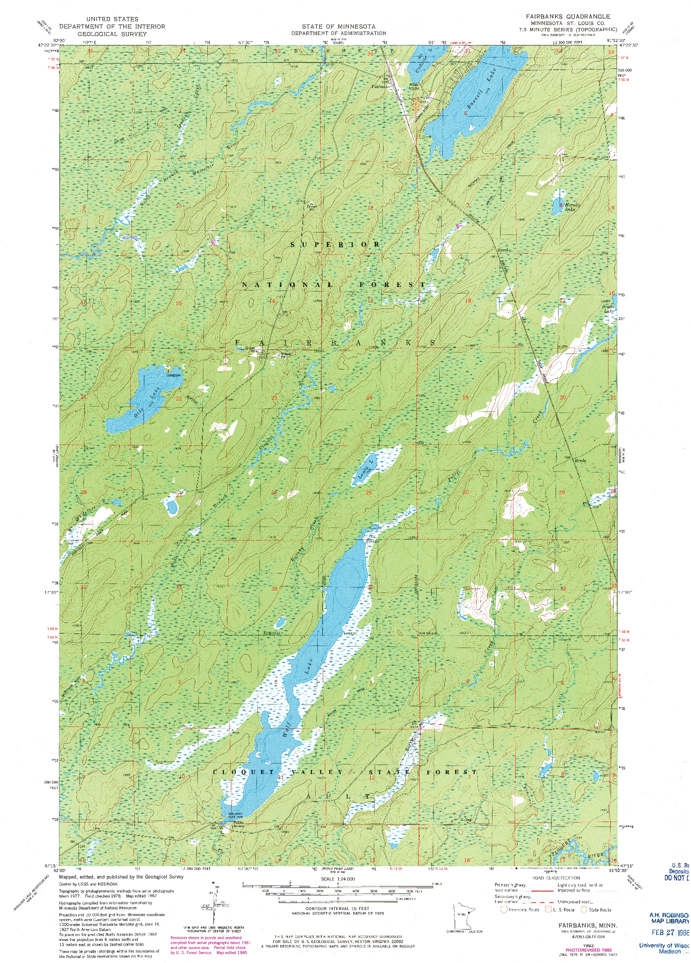 USGS 1:24000-SCALE QUADRANGLE FOR FAIRBANKS, MN 1982