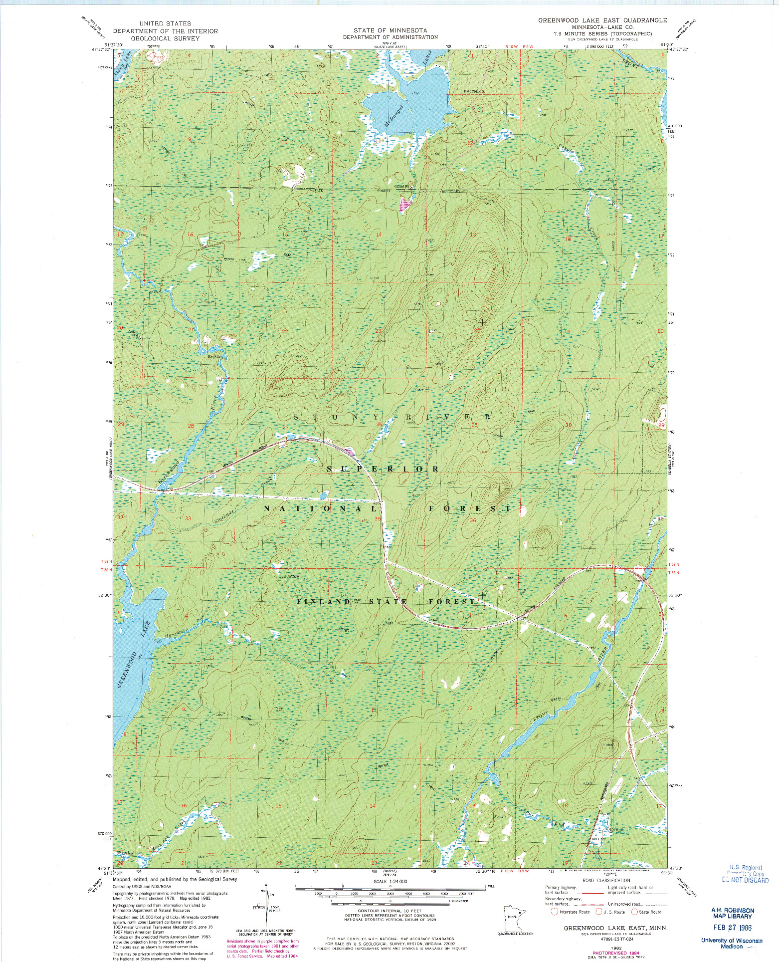 USGS 1:24000-SCALE QUADRANGLE FOR GREENWOOD LAKE EAST, MN 1982