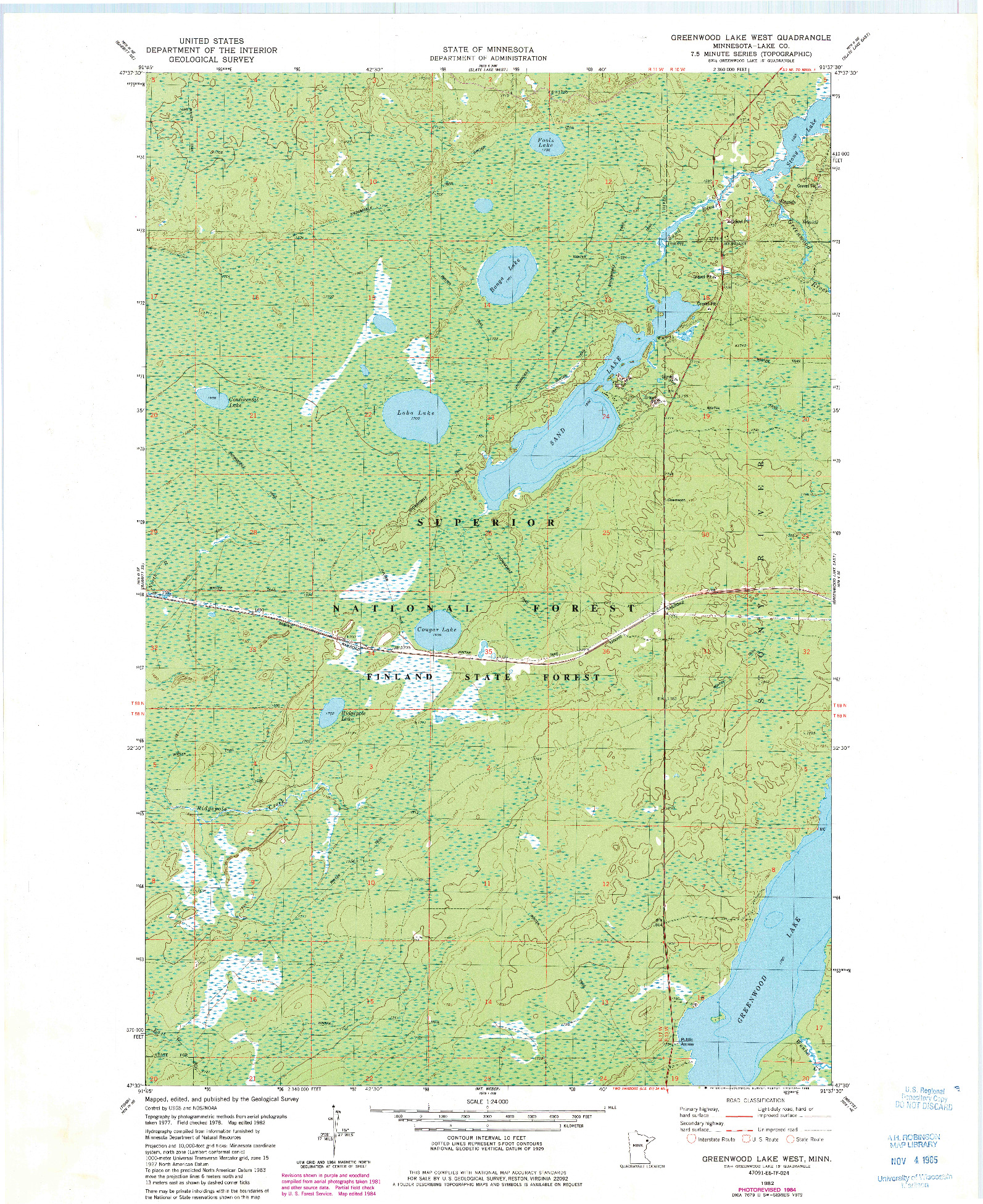 USGS 1:24000-SCALE QUADRANGLE FOR GREENWOOD LAKE WEST, MN 1982