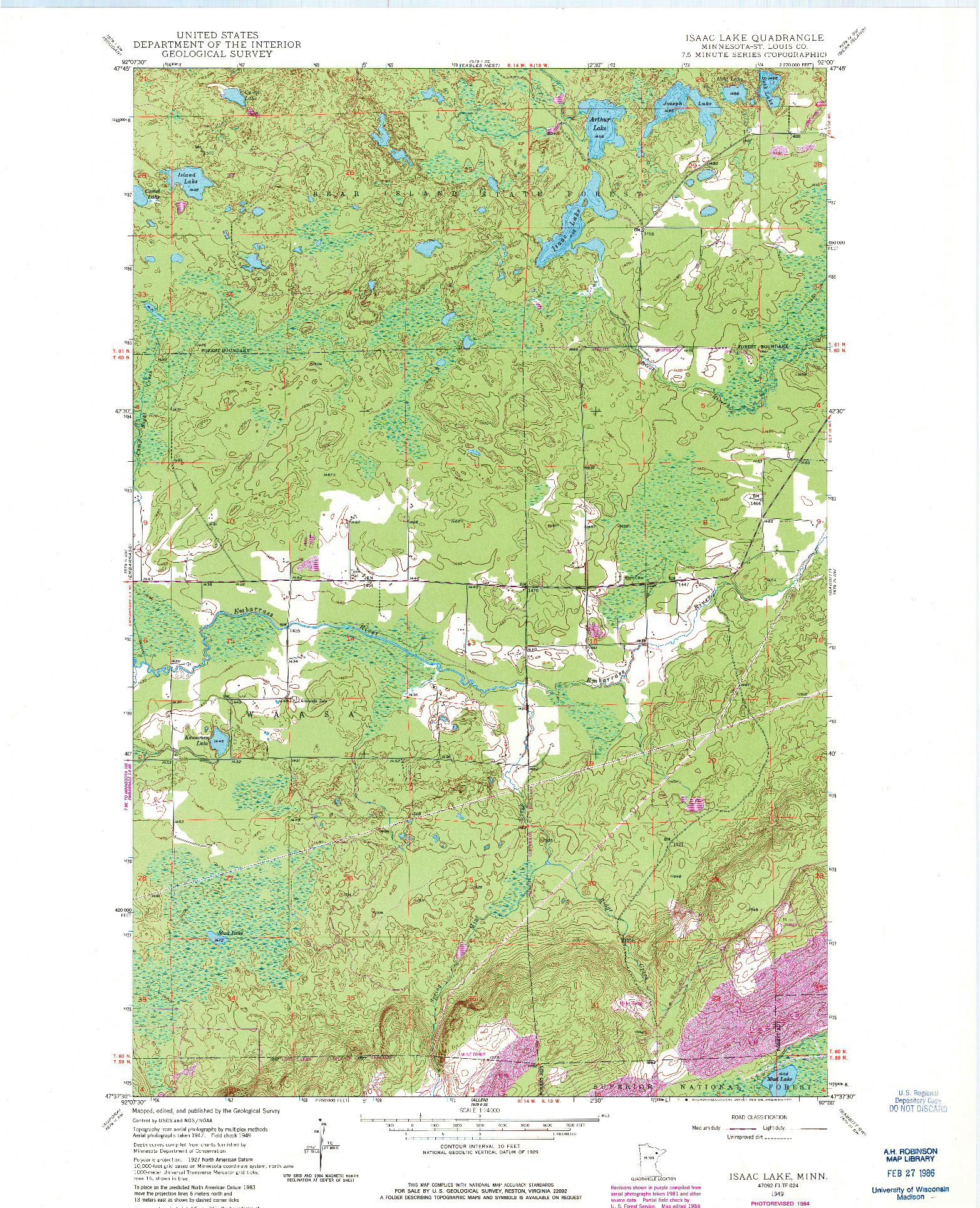 USGS 1:24000-SCALE QUADRANGLE FOR ISAAC LAKE, MN 1949