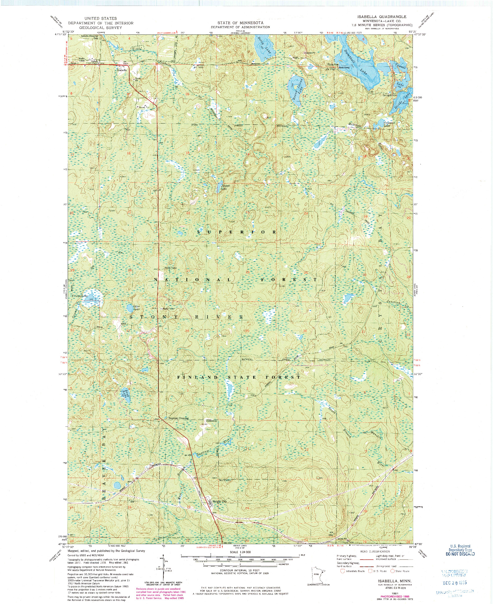 USGS 1:24000-SCALE QUADRANGLE FOR ISABELLA, MN 1981