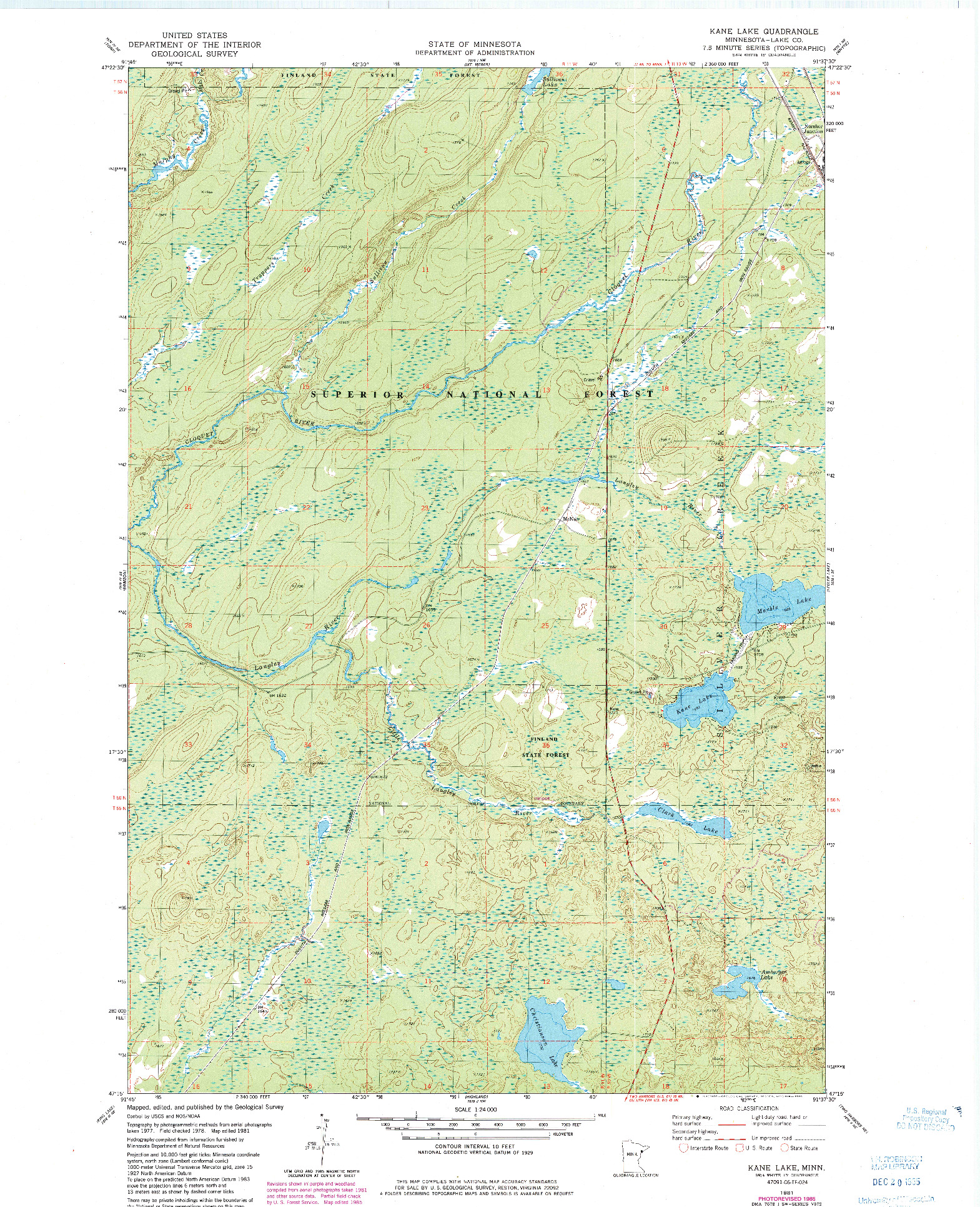 USGS 1:24000-SCALE QUADRANGLE FOR KANE LAKE, MN 1981