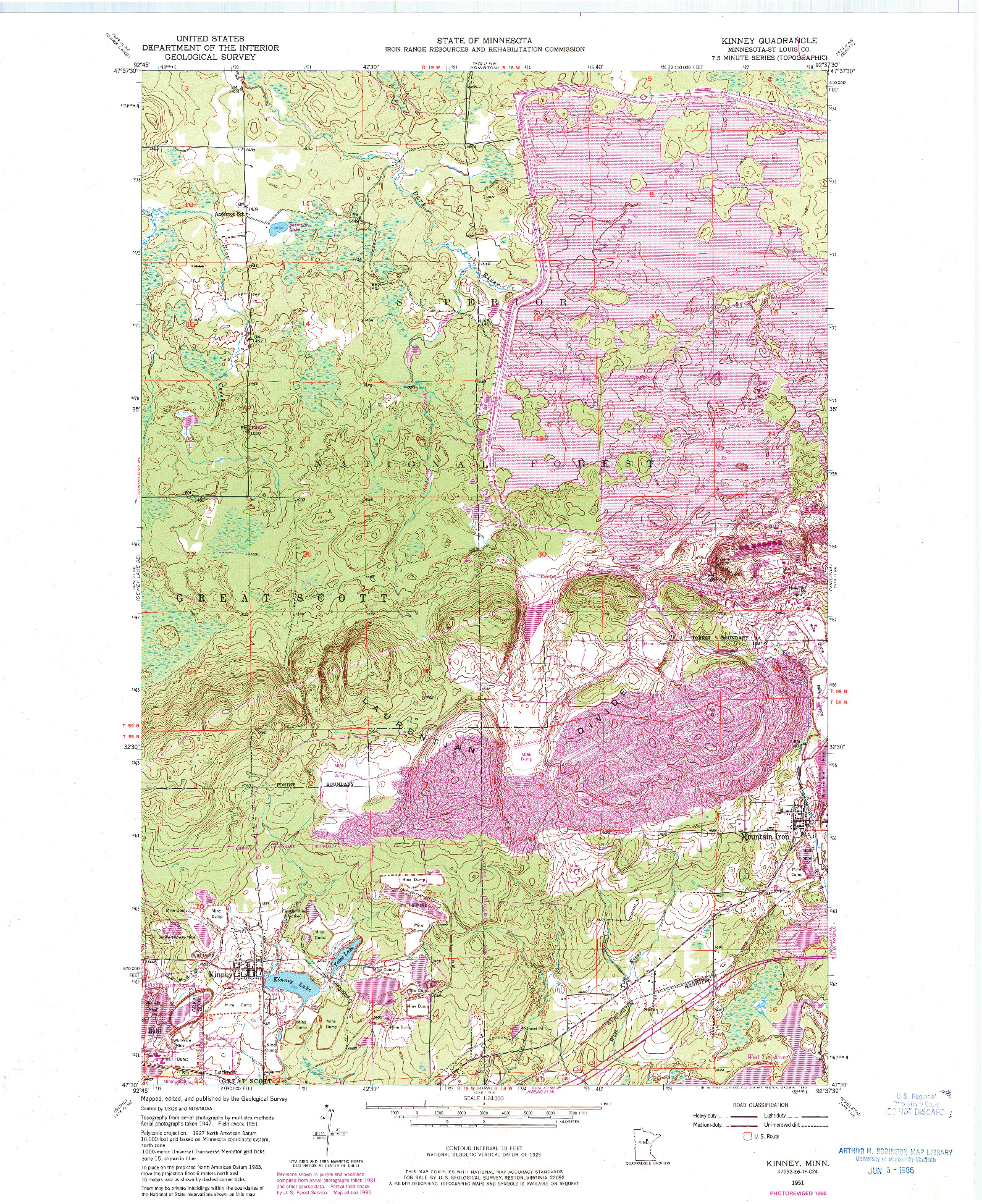 USGS 1:24000-SCALE QUADRANGLE FOR KINNEY, MN 1951