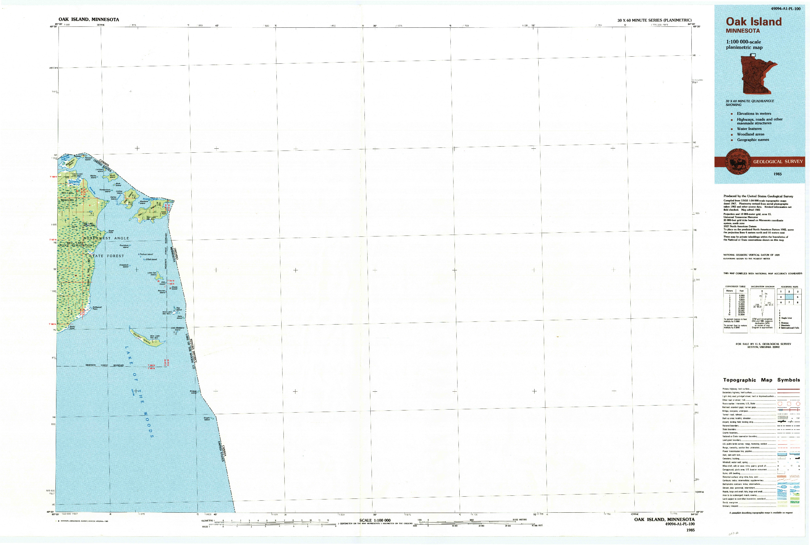 USGS 1:100000-SCALE QUADRANGLE FOR OAK ISLAND, MN 1985