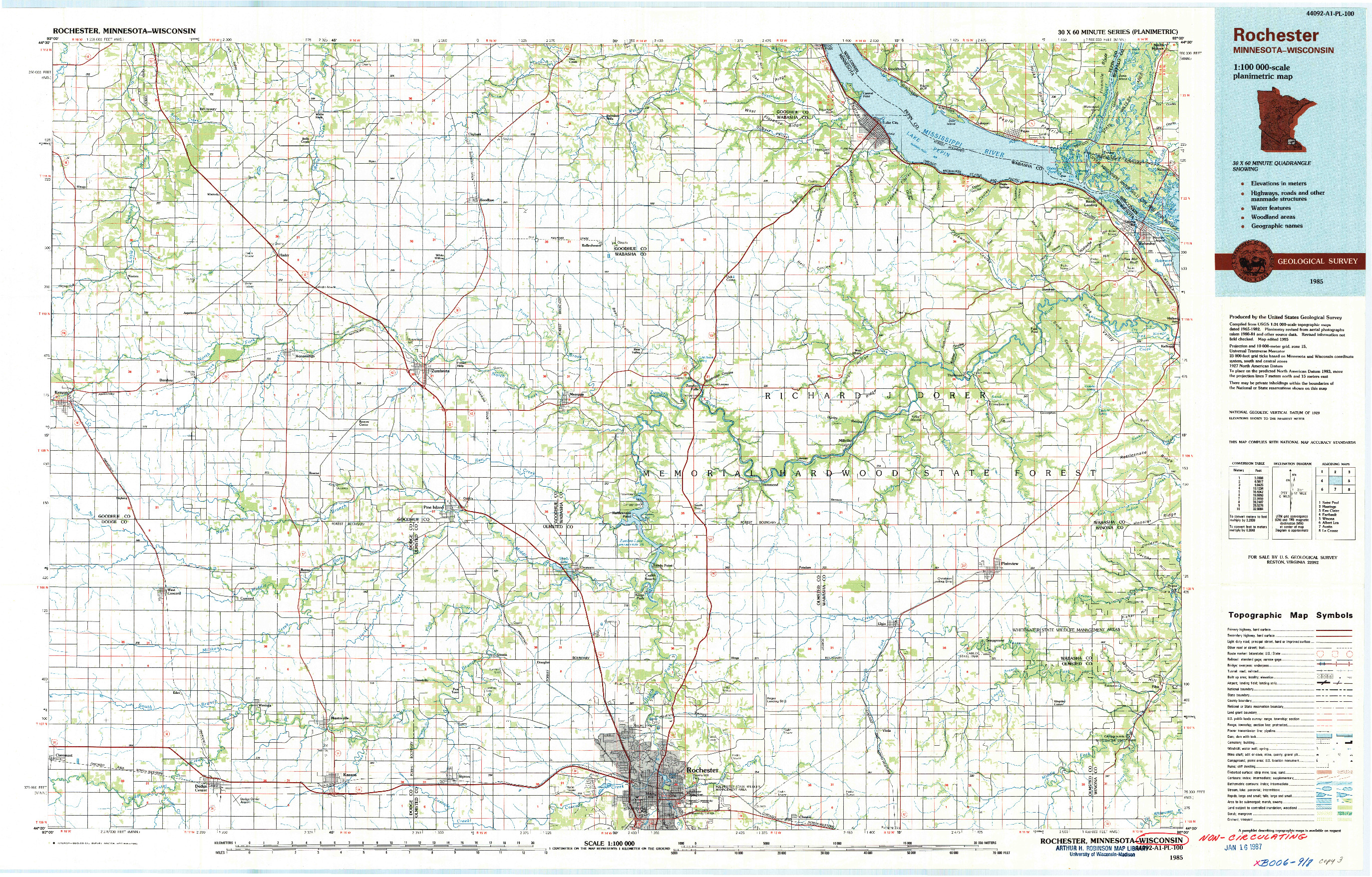USGS 1:100000-SCALE QUADRANGLE FOR ROCHESTER, MN 1985