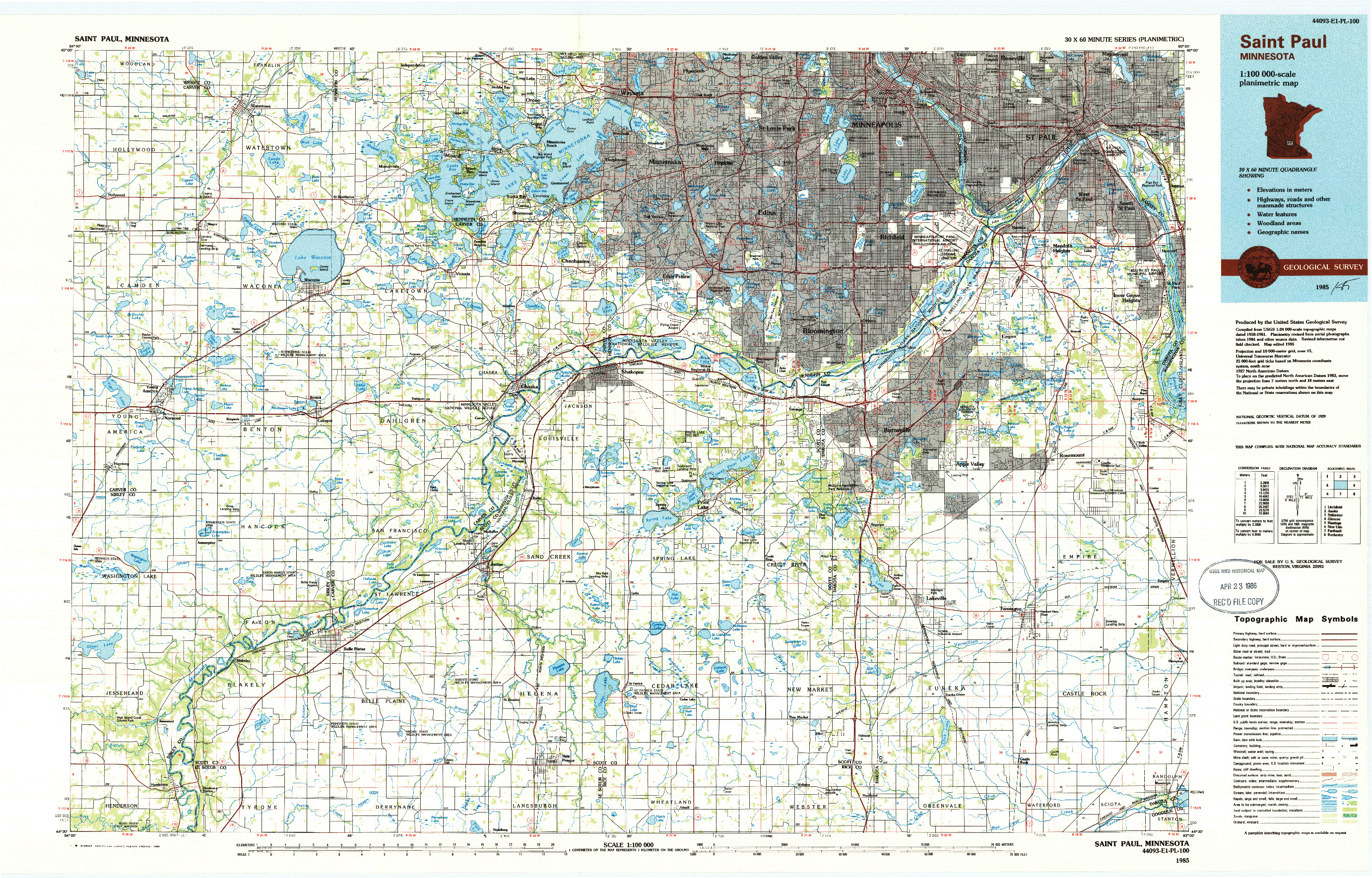 USGS 1:100000-SCALE QUADRANGLE FOR SAINT PAUL, MN 1985