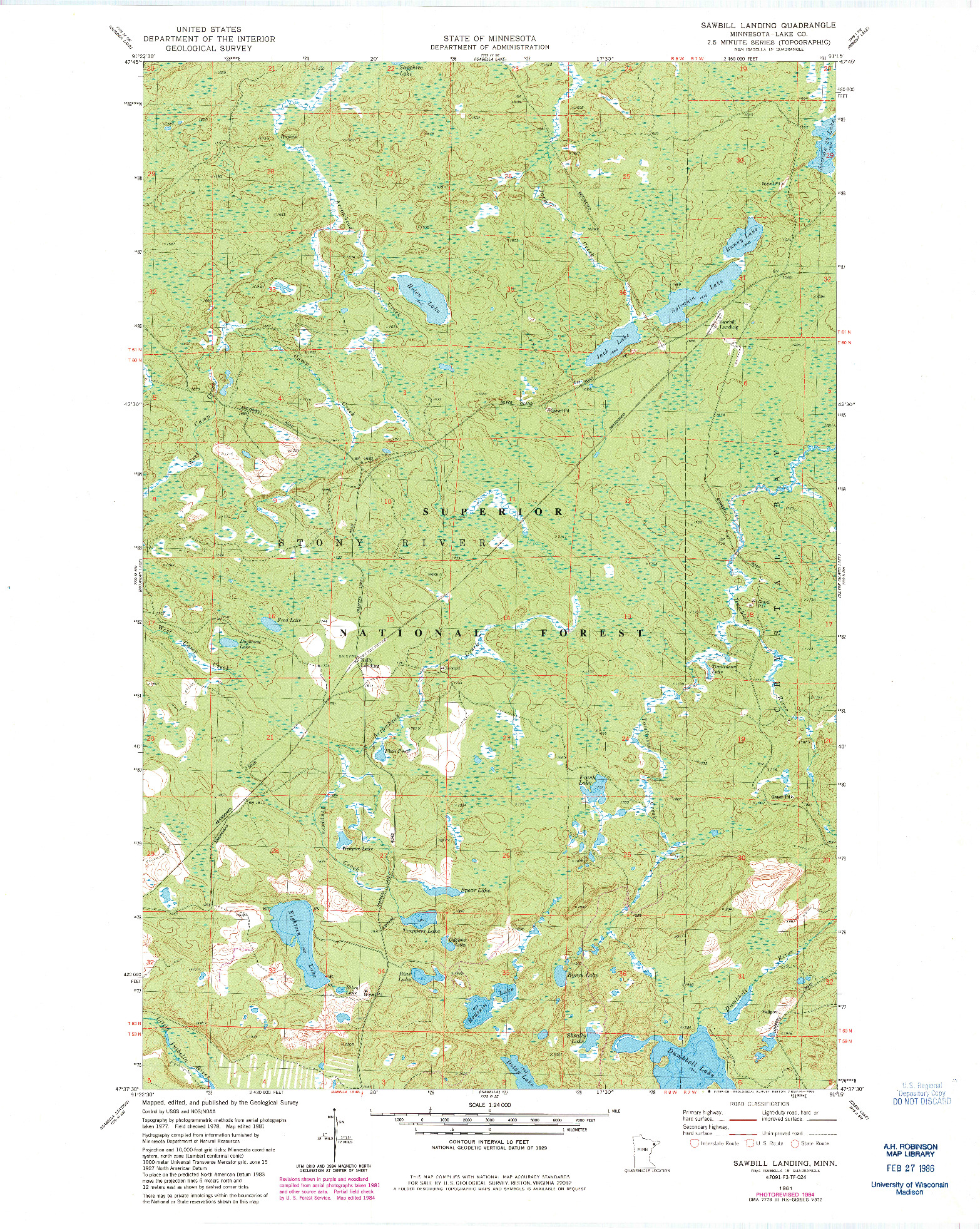 USGS 1:24000-SCALE QUADRANGLE FOR SAWBILL LANDING, MN 1981