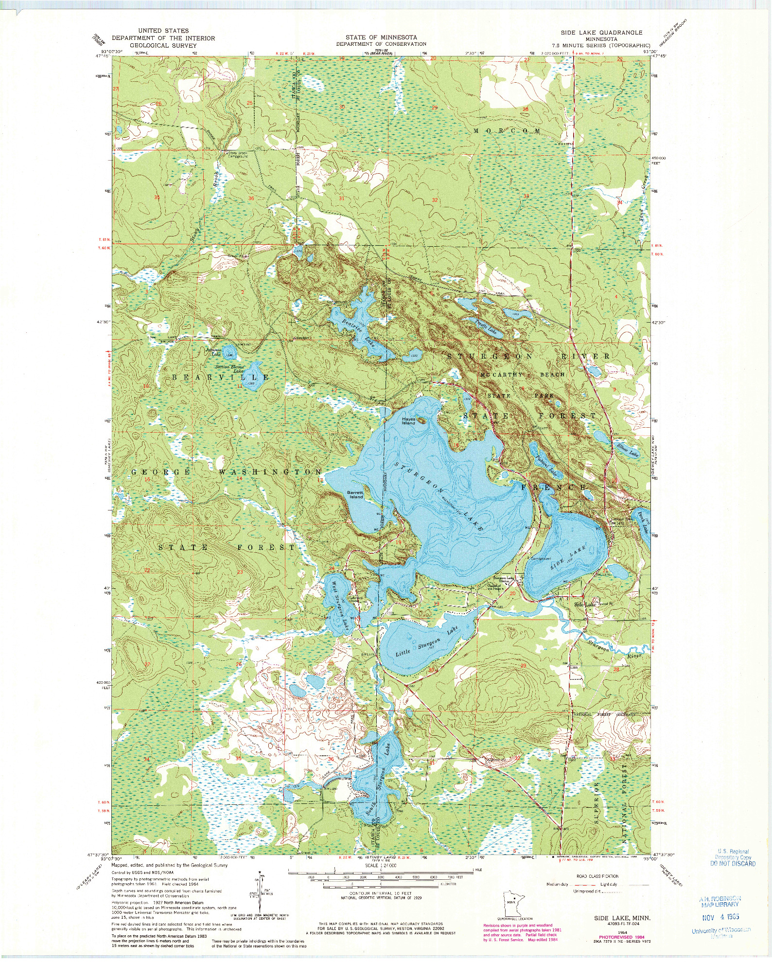 USGS 1:24000-SCALE QUADRANGLE FOR SIDE LAKE, MN 1964