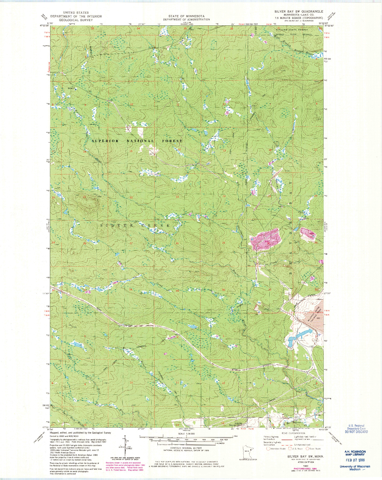 USGS 1:24000-SCALE QUADRANGLE FOR SILVER BAY SW, MN 1982