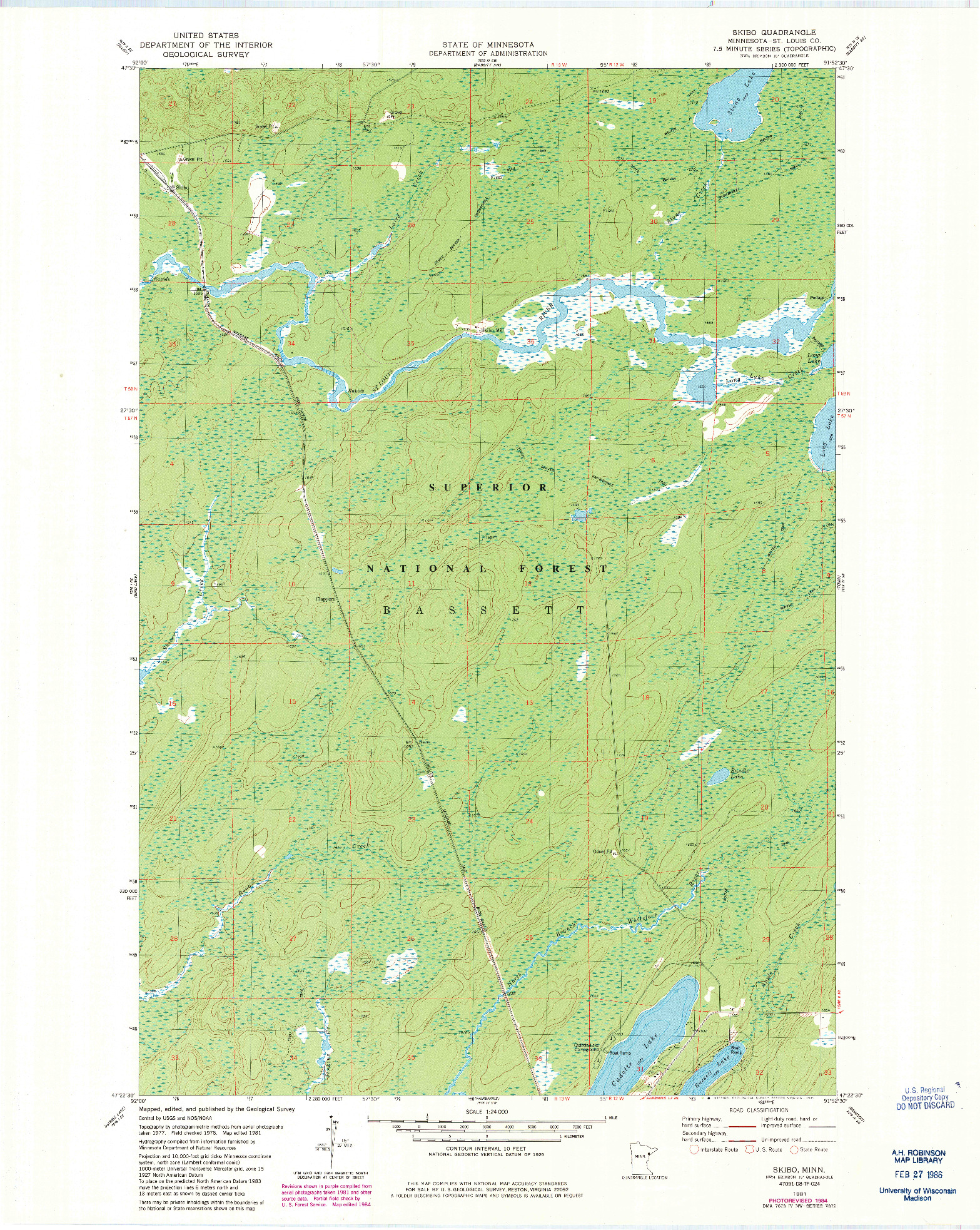 USGS 1:24000-SCALE QUADRANGLE FOR SKIBO, MN 1981