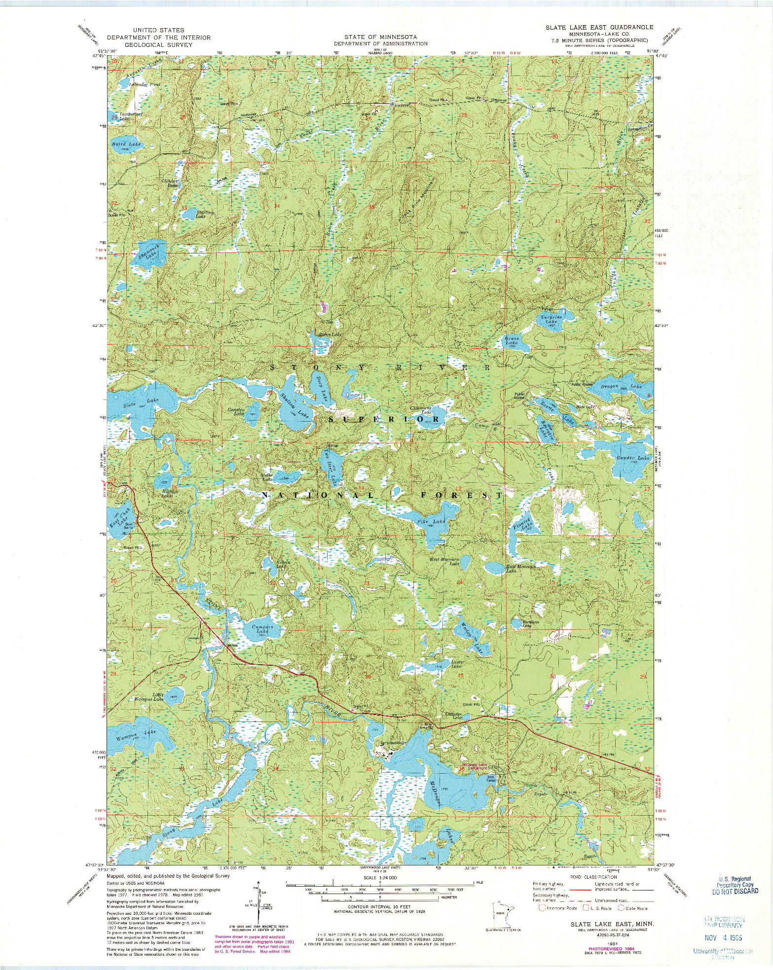 USGS 1:24000-SCALE QUADRANGLE FOR SLATE LAKE EAST, MN 1981