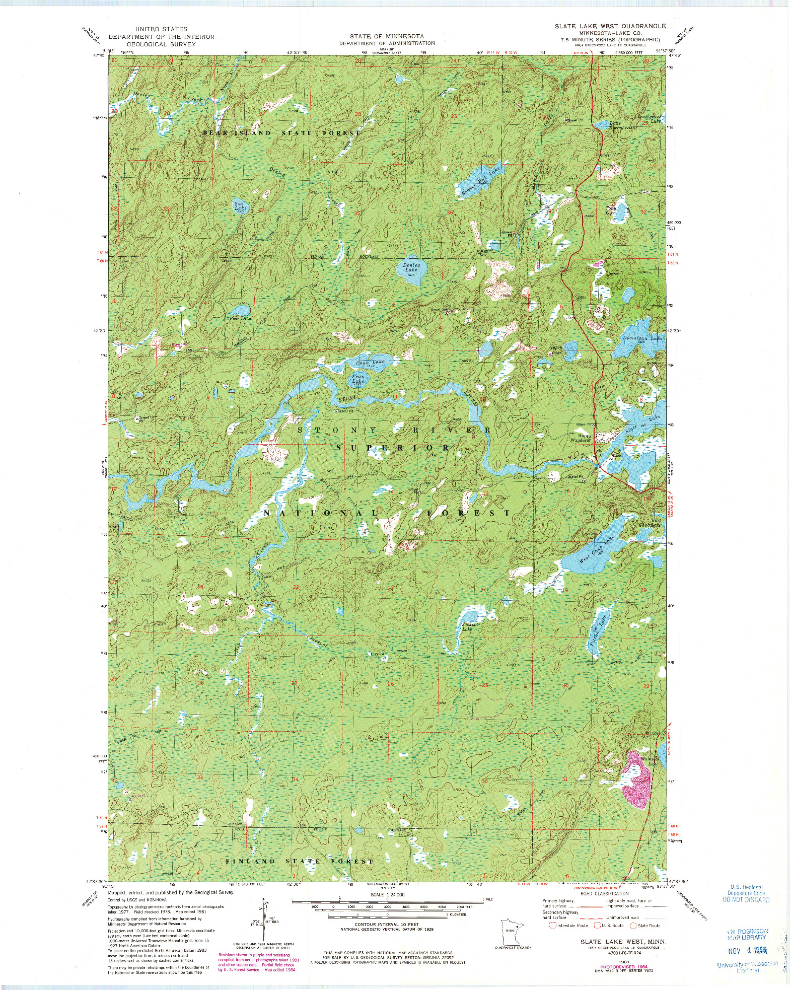 USGS 1:24000-SCALE QUADRANGLE FOR SLATE LAKE WEST, MN 1981