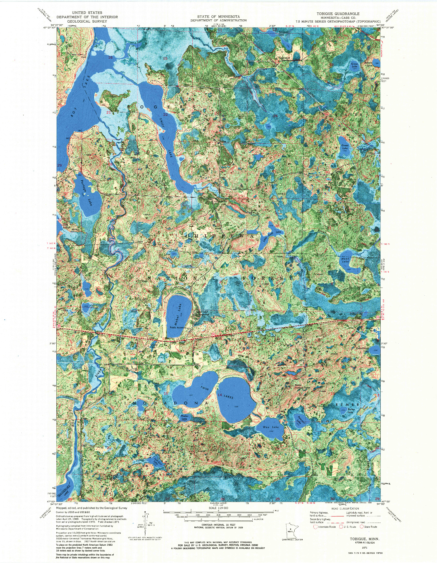USGS 1:24000-SCALE QUADRANGLE FOR TOBIQUE, MN 1971