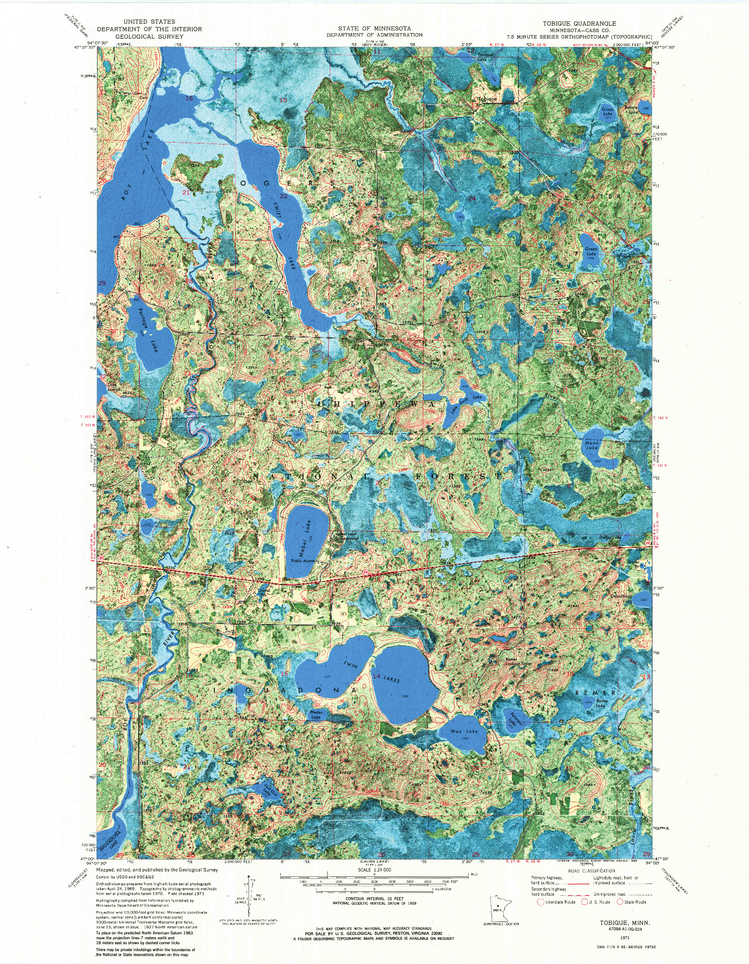 USGS 1:24000-SCALE QUADRANGLE FOR TOBIQUE, MN 1971