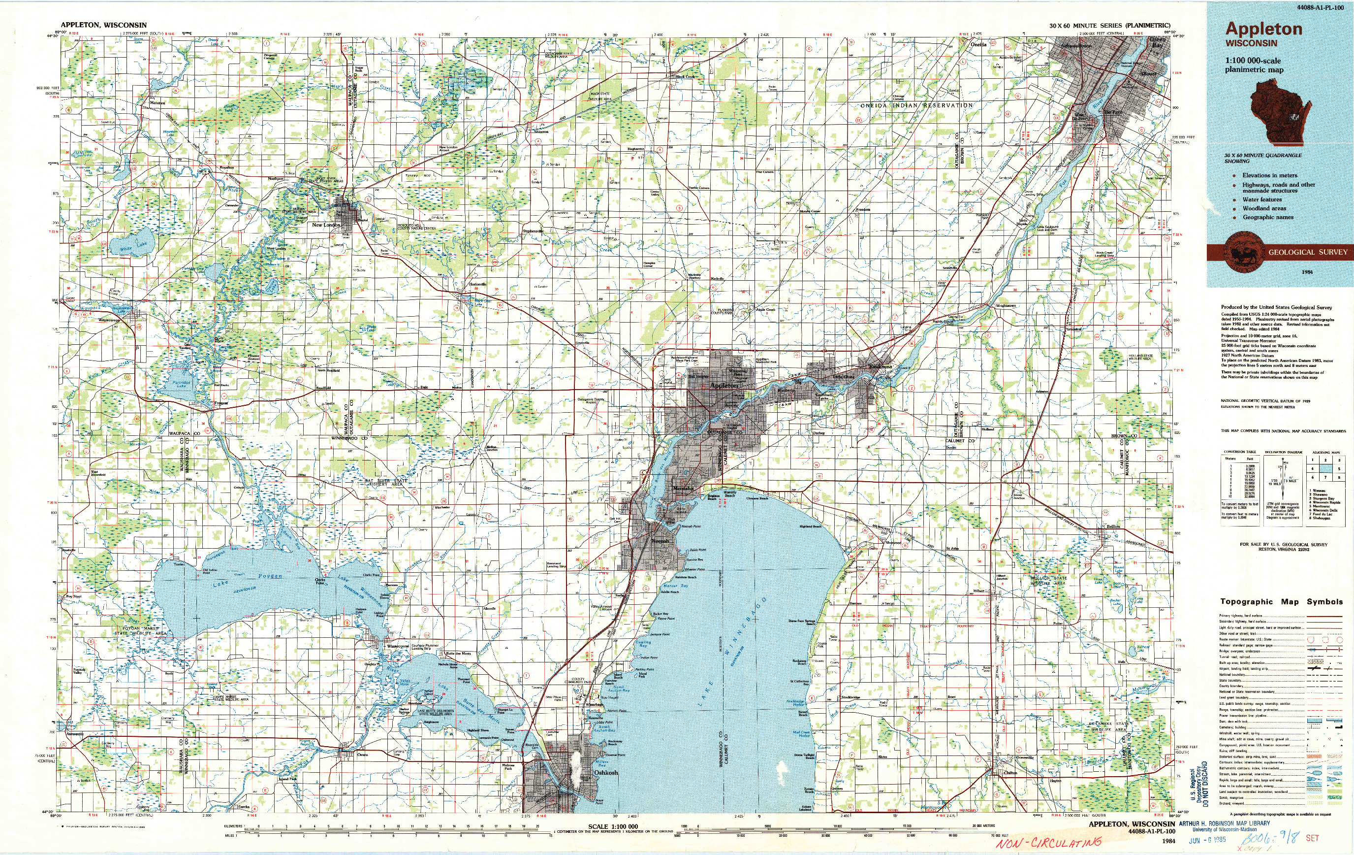 USGS 1:100000-SCALE QUADRANGLE FOR APPLETON, WI 1984