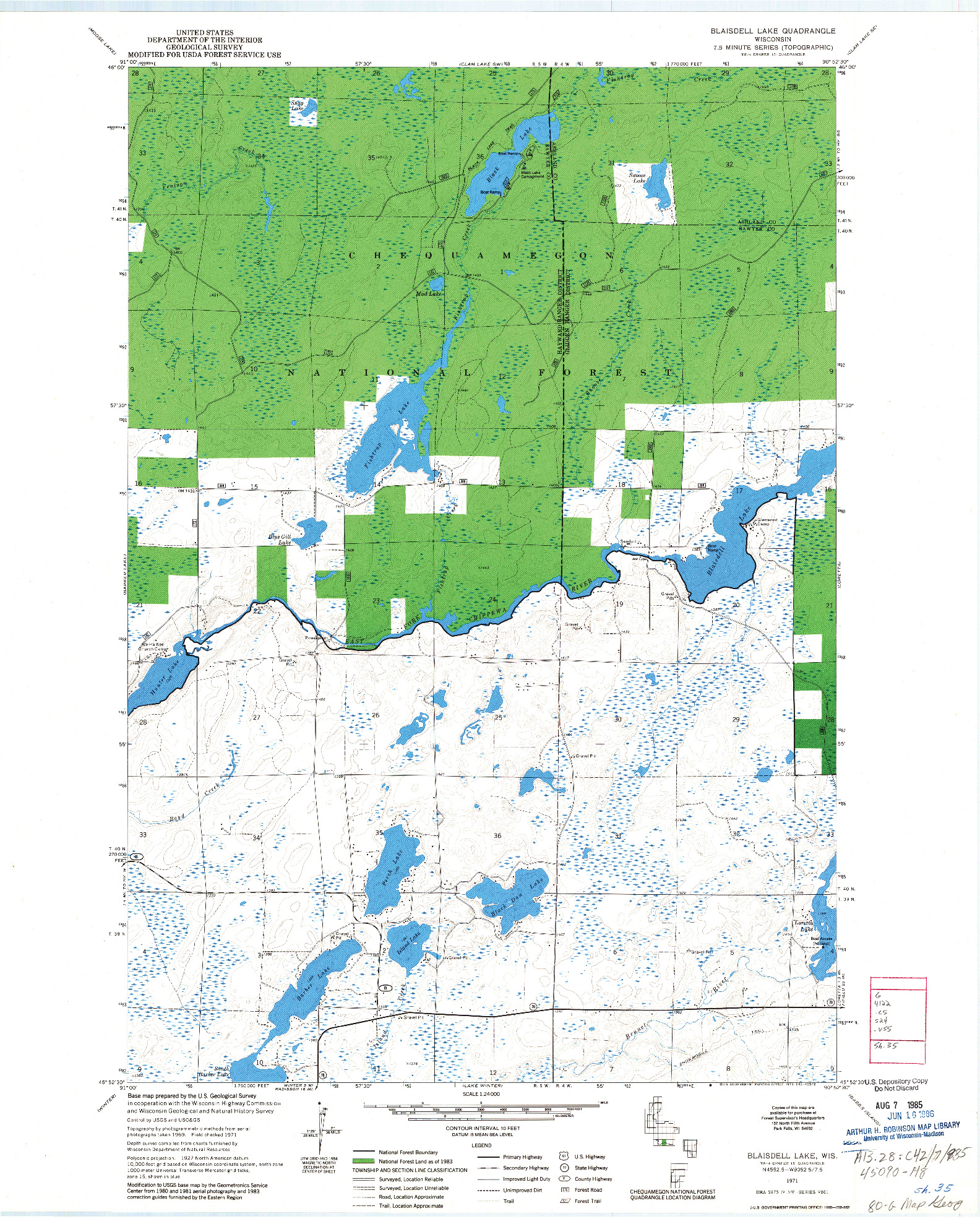 USGS 1:24000-SCALE QUADRANGLE FOR BLAISDELL LAKE, WI 1971