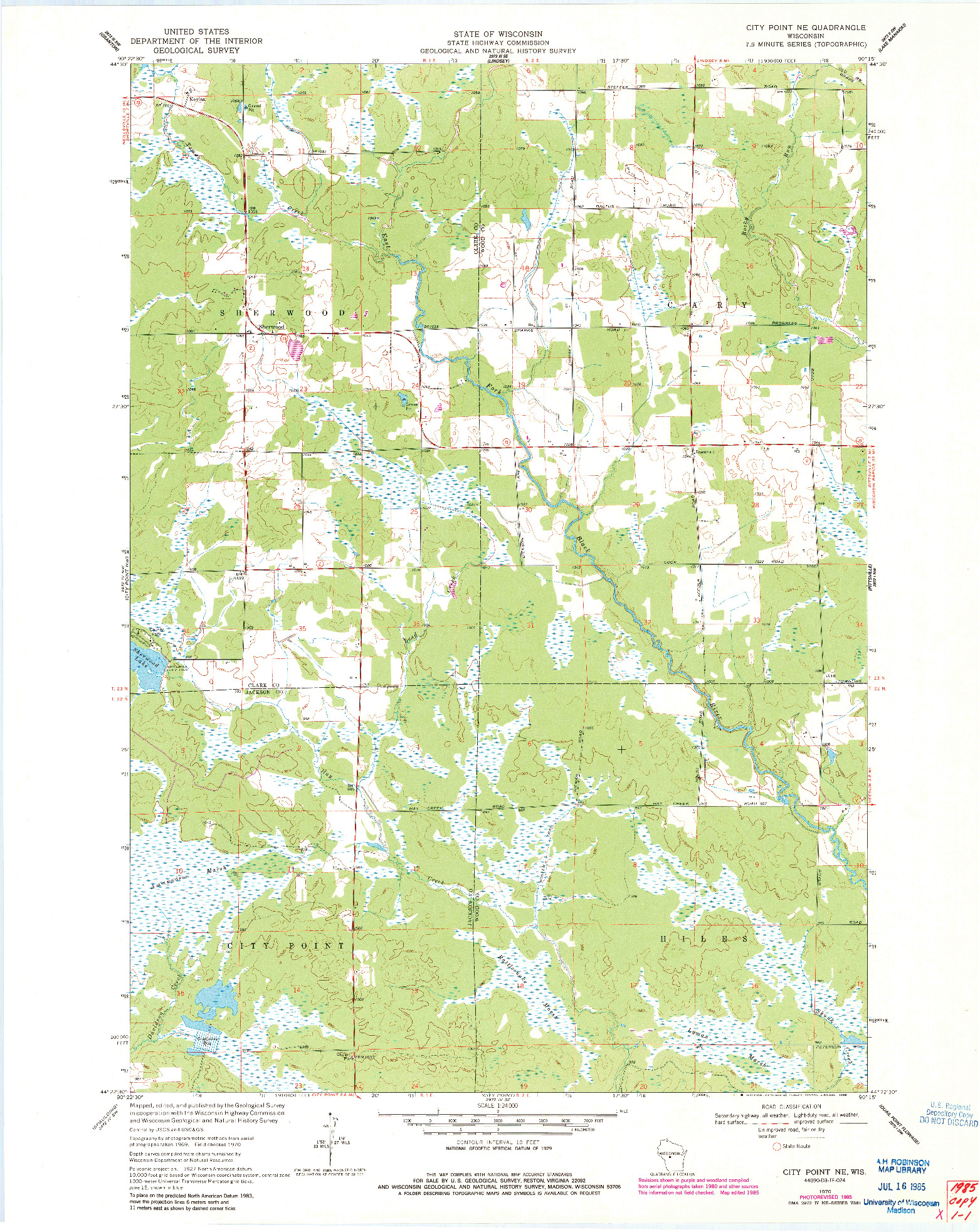 USGS 1:24000-SCALE QUADRANGLE FOR CITY POINT NE, WI 1970
