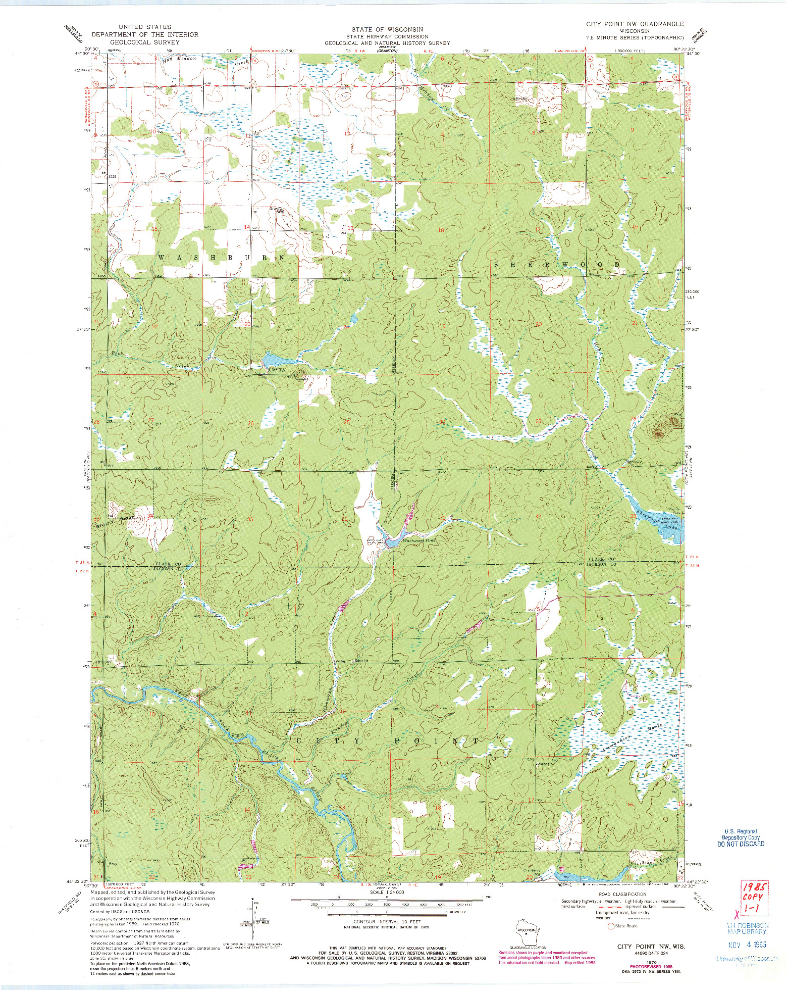 USGS 1:24000-SCALE QUADRANGLE FOR CITY POINT NW, WI 1970