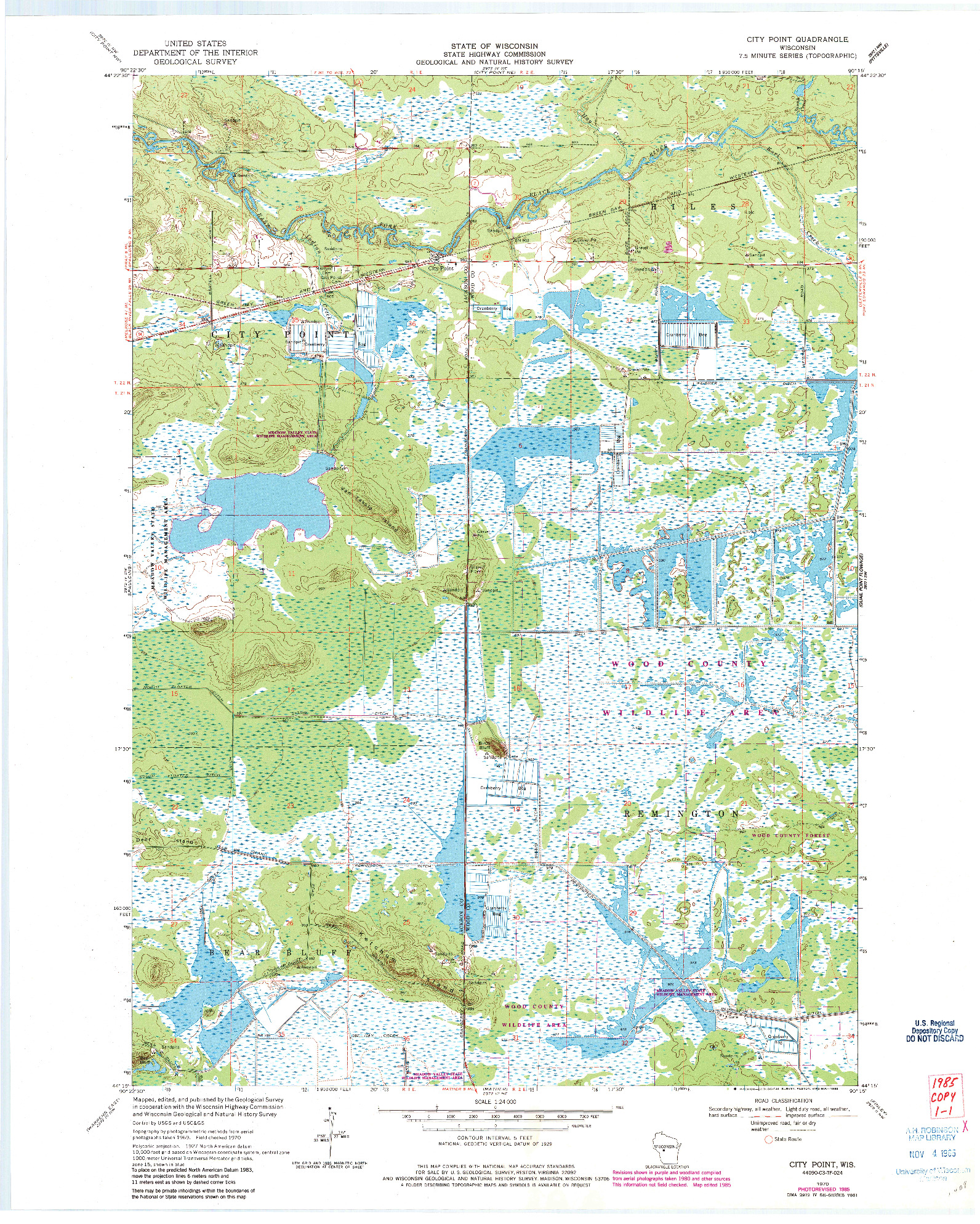 USGS 1:24000-SCALE QUADRANGLE FOR CITY POINT, WI 1970