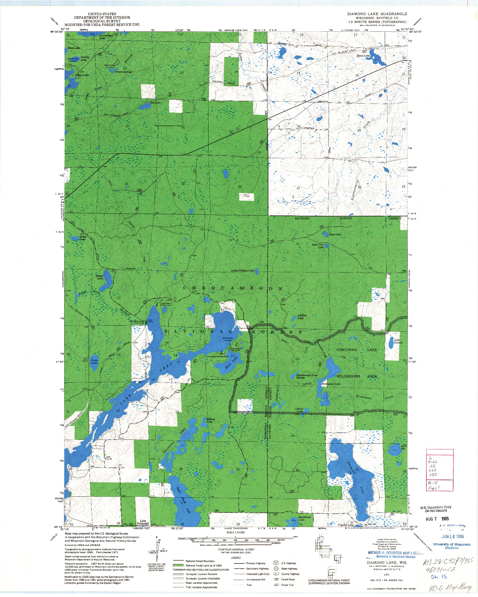 USGS 1:24000-SCALE QUADRANGLE FOR DIAMOND LAKE, WI 1971