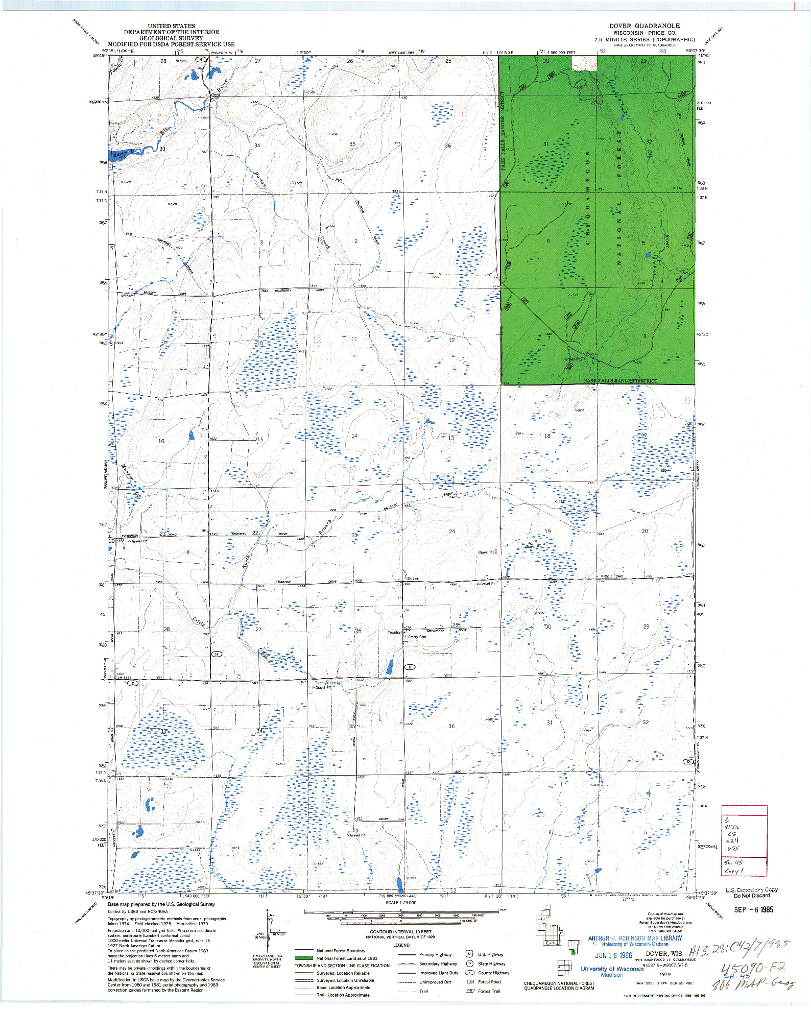 USGS 1:24000-SCALE QUADRANGLE FOR DOVER, WI 1979