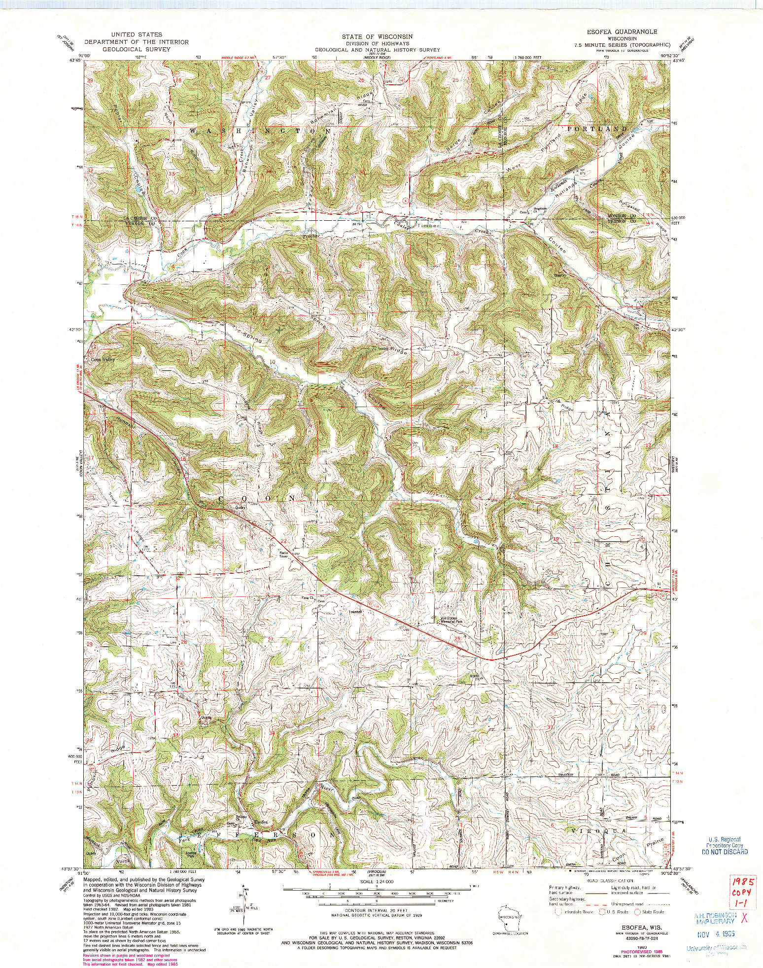 USGS 1:24000-SCALE QUADRANGLE FOR ESOFEA, WI 1983