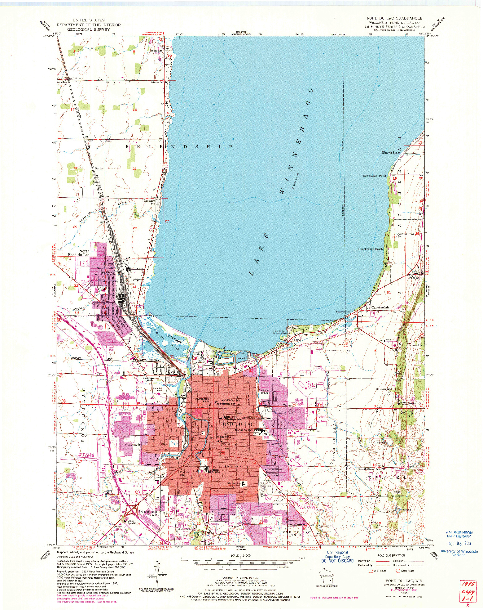 USGS 1:24000-SCALE QUADRANGLE FOR FOND DU LAC, WI 1955