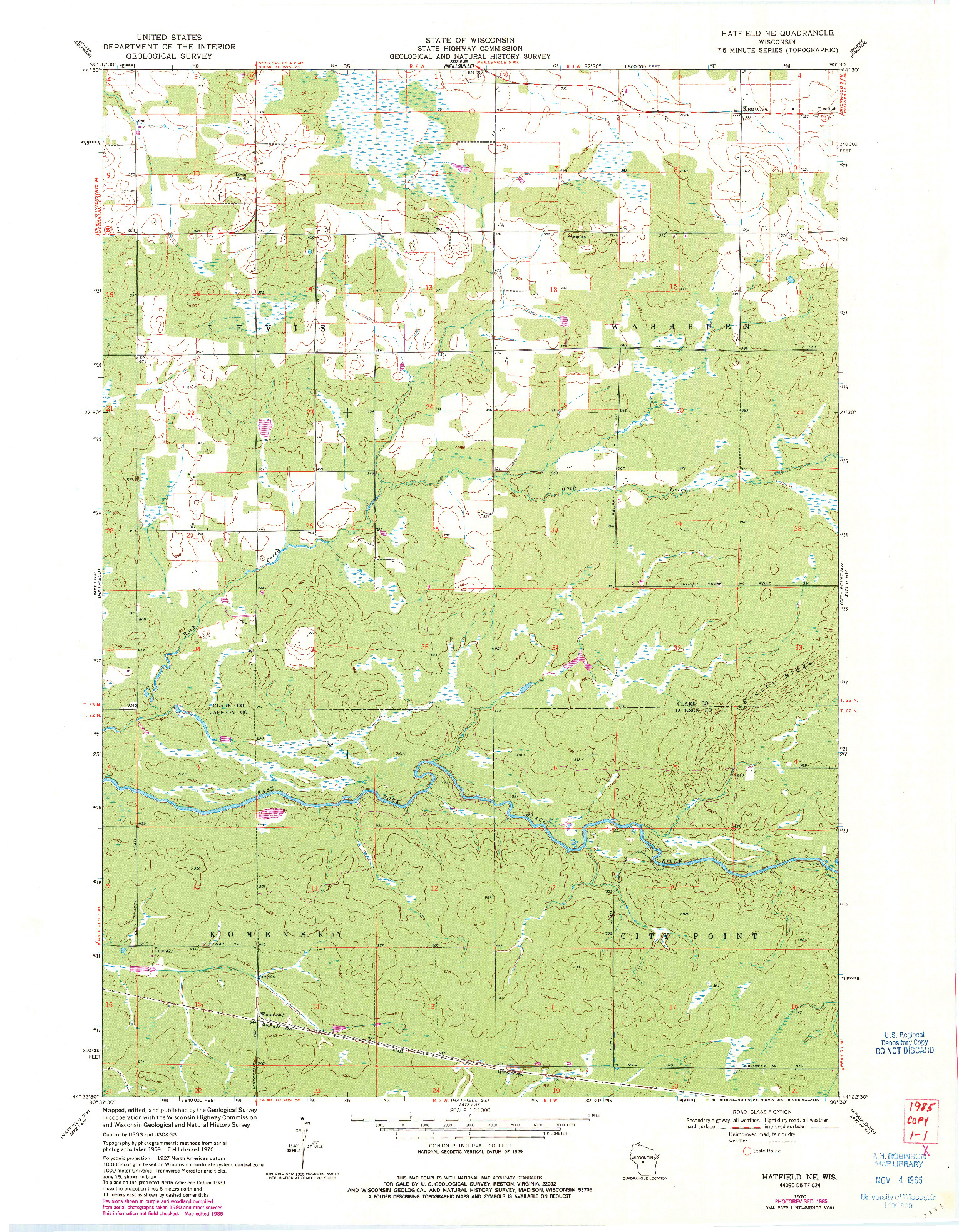 USGS 1:24000-SCALE QUADRANGLE FOR HATFIELD NE, WI 1970