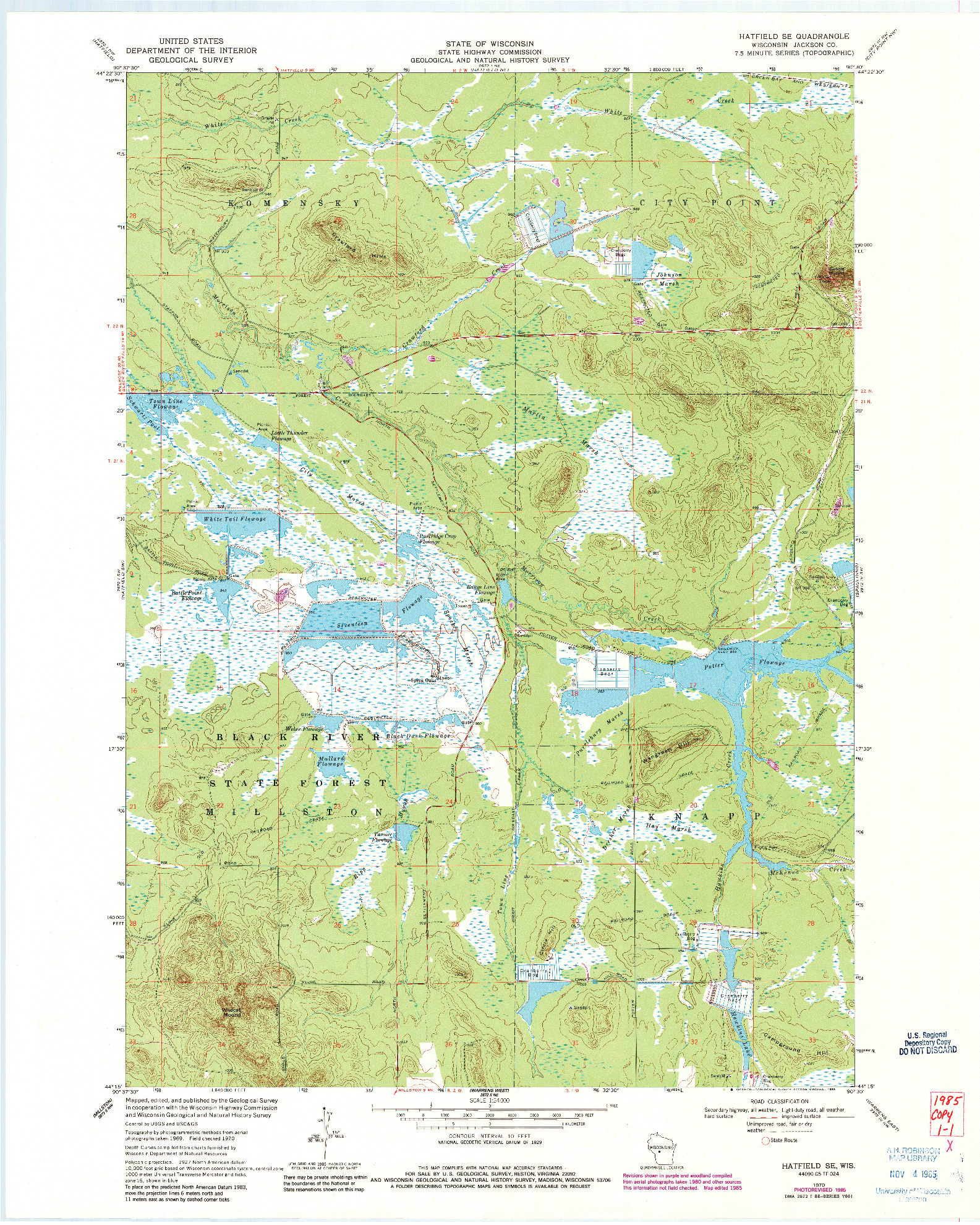 USGS 1:24000-SCALE QUADRANGLE FOR HATFIELD SE, WI 1970