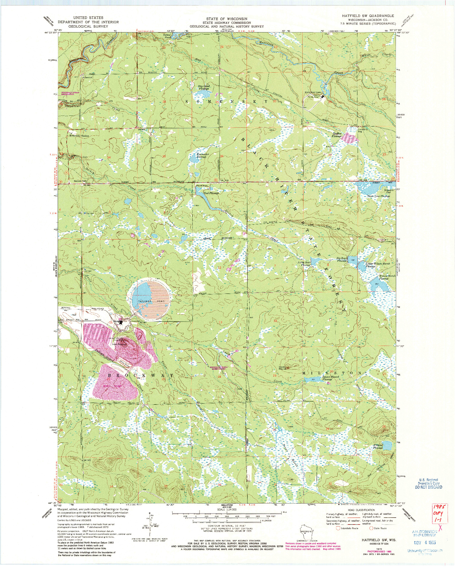 USGS 1:24000-SCALE QUADRANGLE FOR HATFIELD SW, WI 1970
